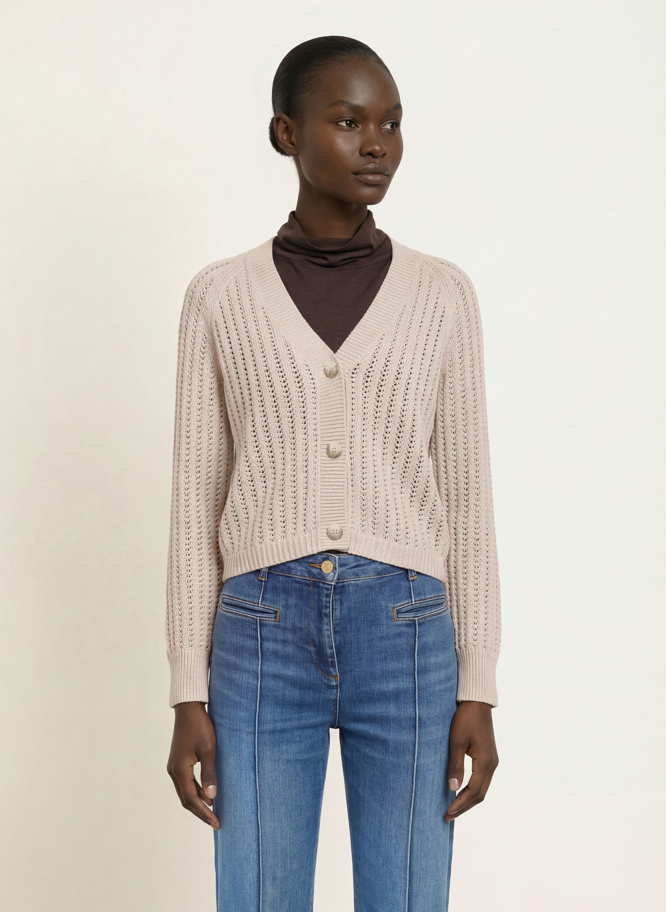 REISS CONSTANCE Cardigan with Linen: BEIGE