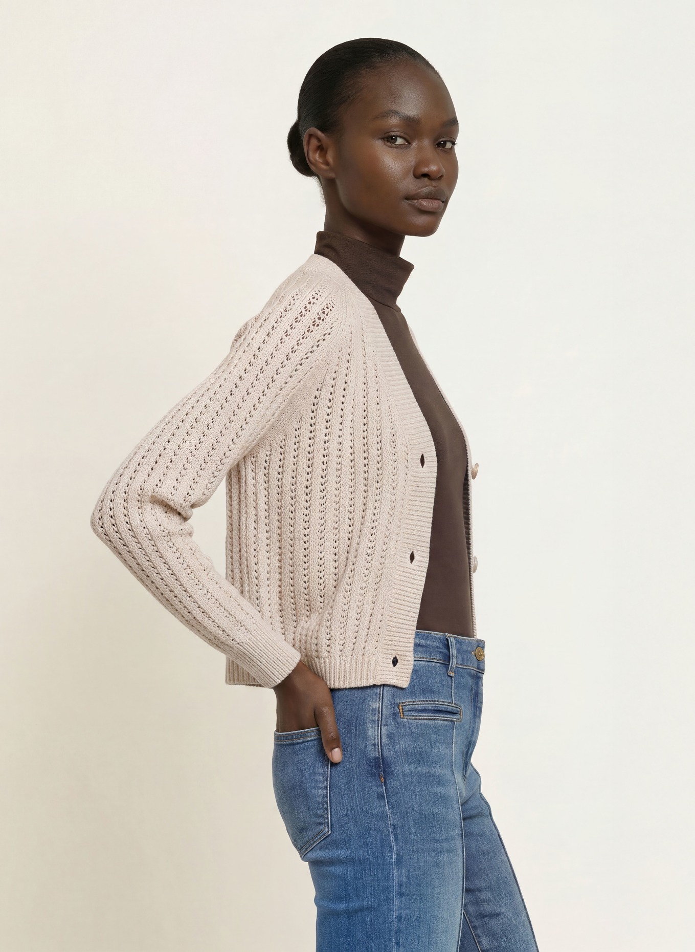 REISS CONSTANCE Cardigan with Linen: BEIGE