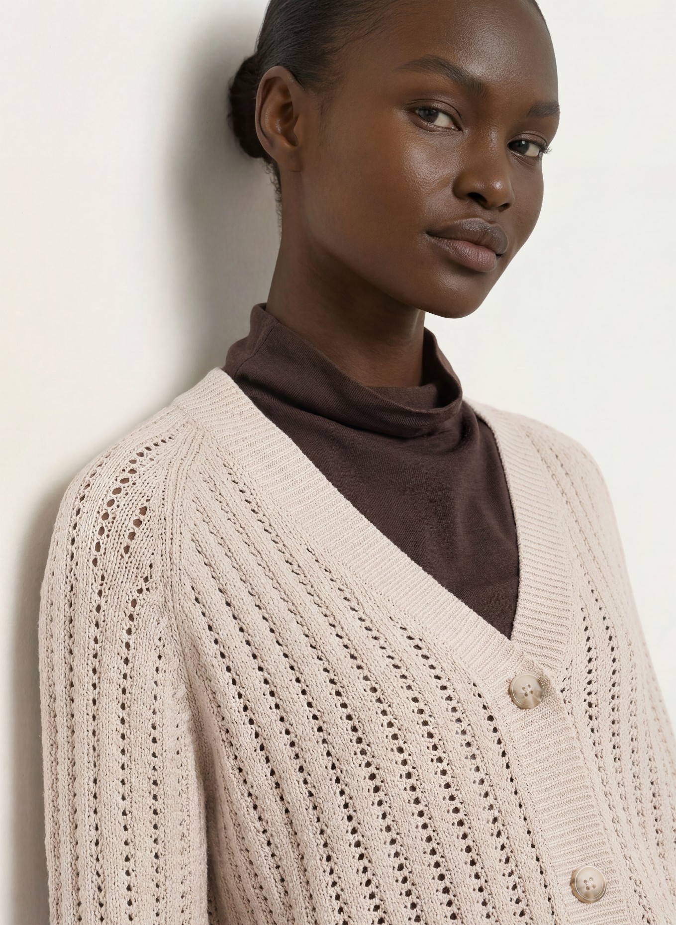 REISS CONSTANCE Cardigan with Linen: BEIGE