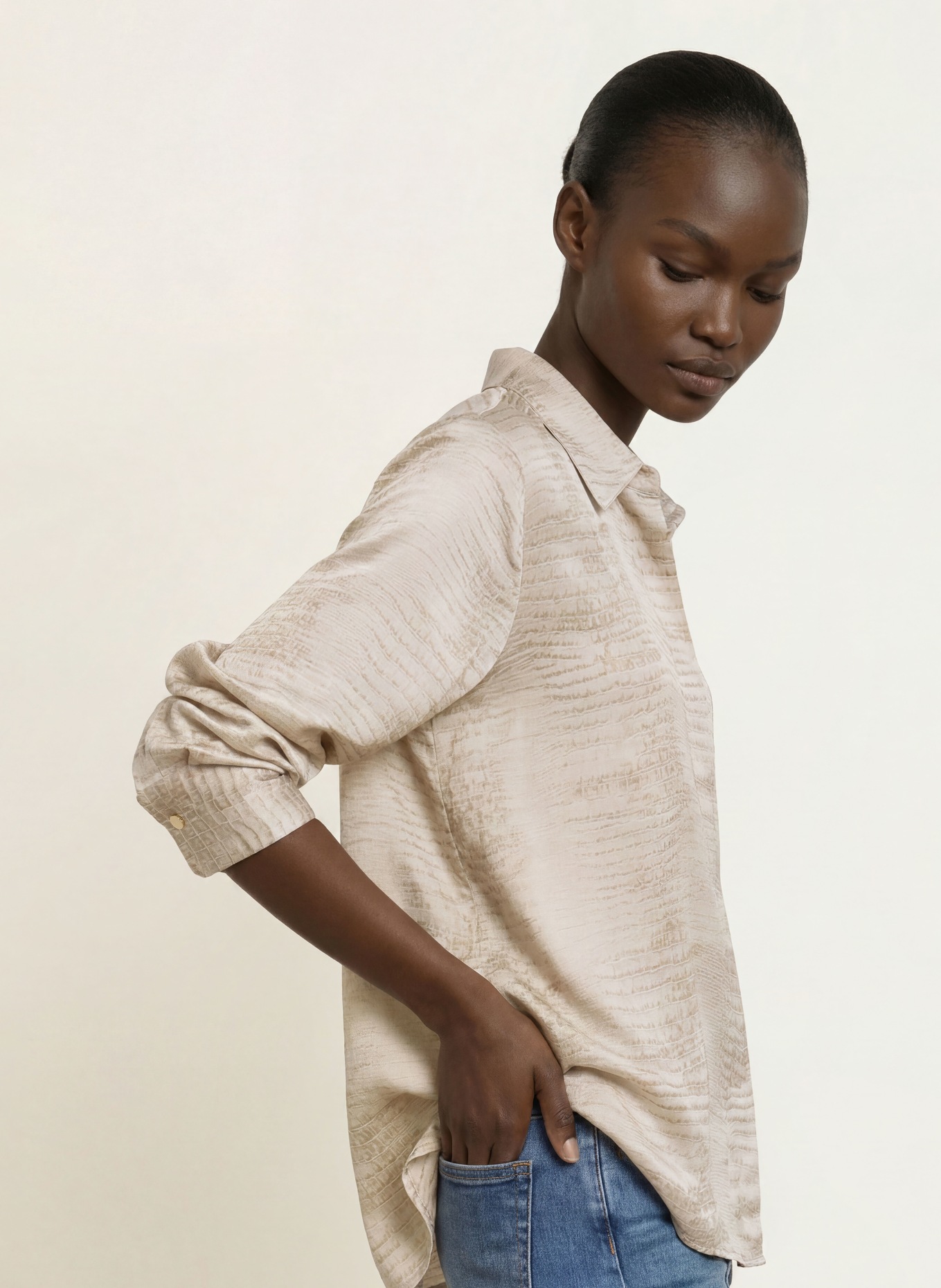 REISS Satinblus ANNIE: BEIGE
