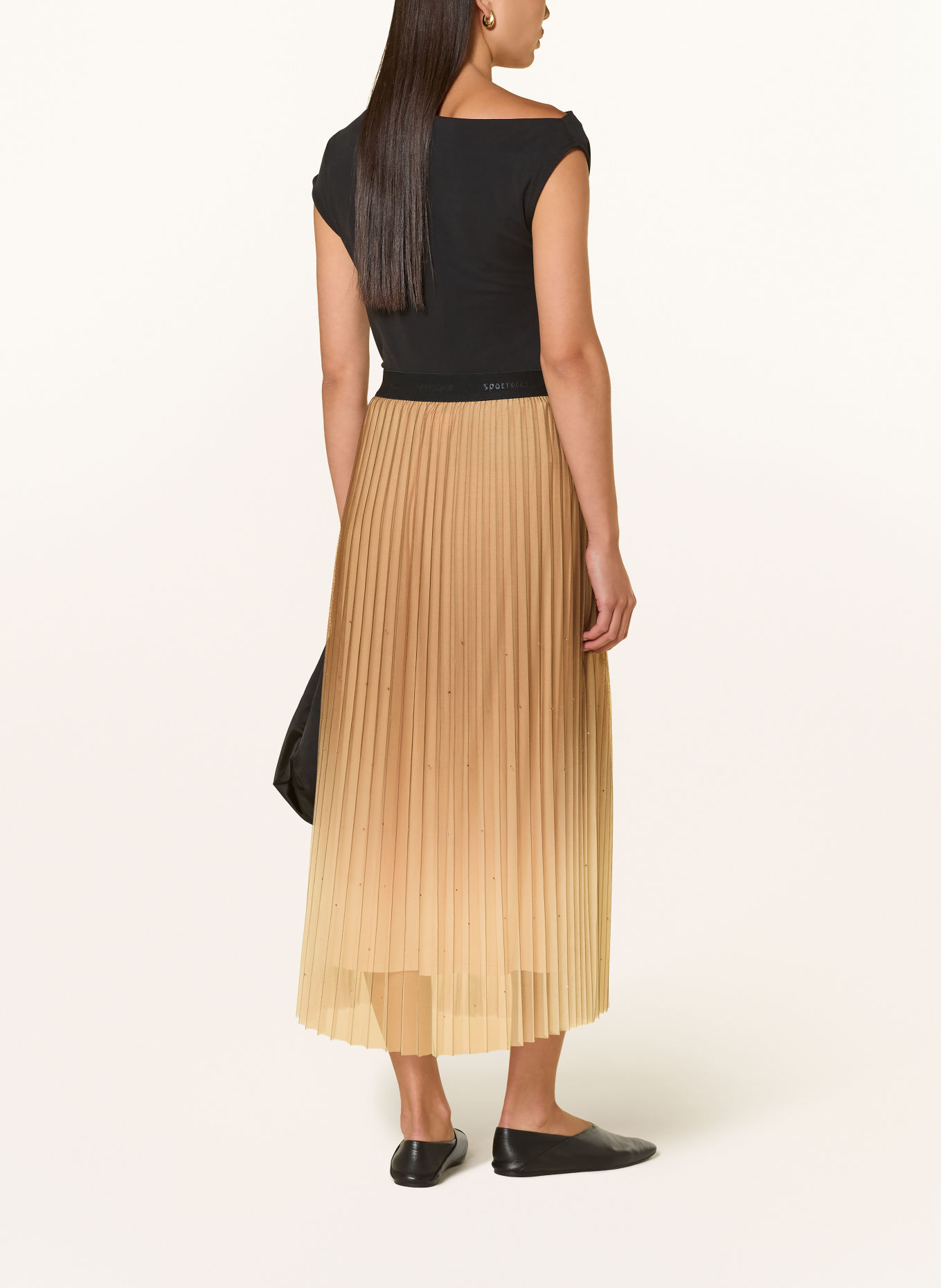 SPORTALM Tulle skirt with pleats and rhinestones: BEIGE / BROWN