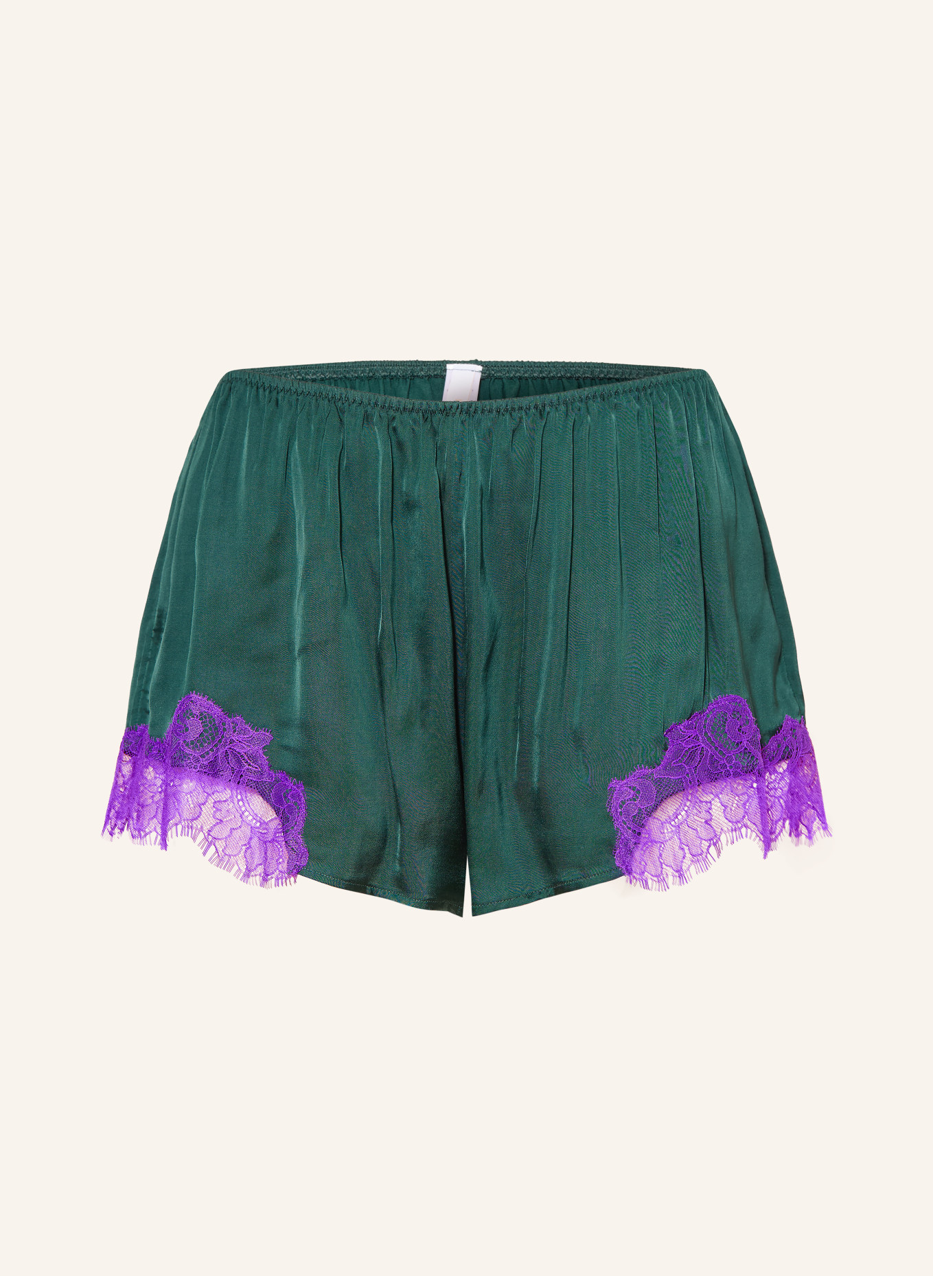 mey Pyjamashorts uit de POETRY LUXURY-serie van satijn: DONKERGROEN / PAARS