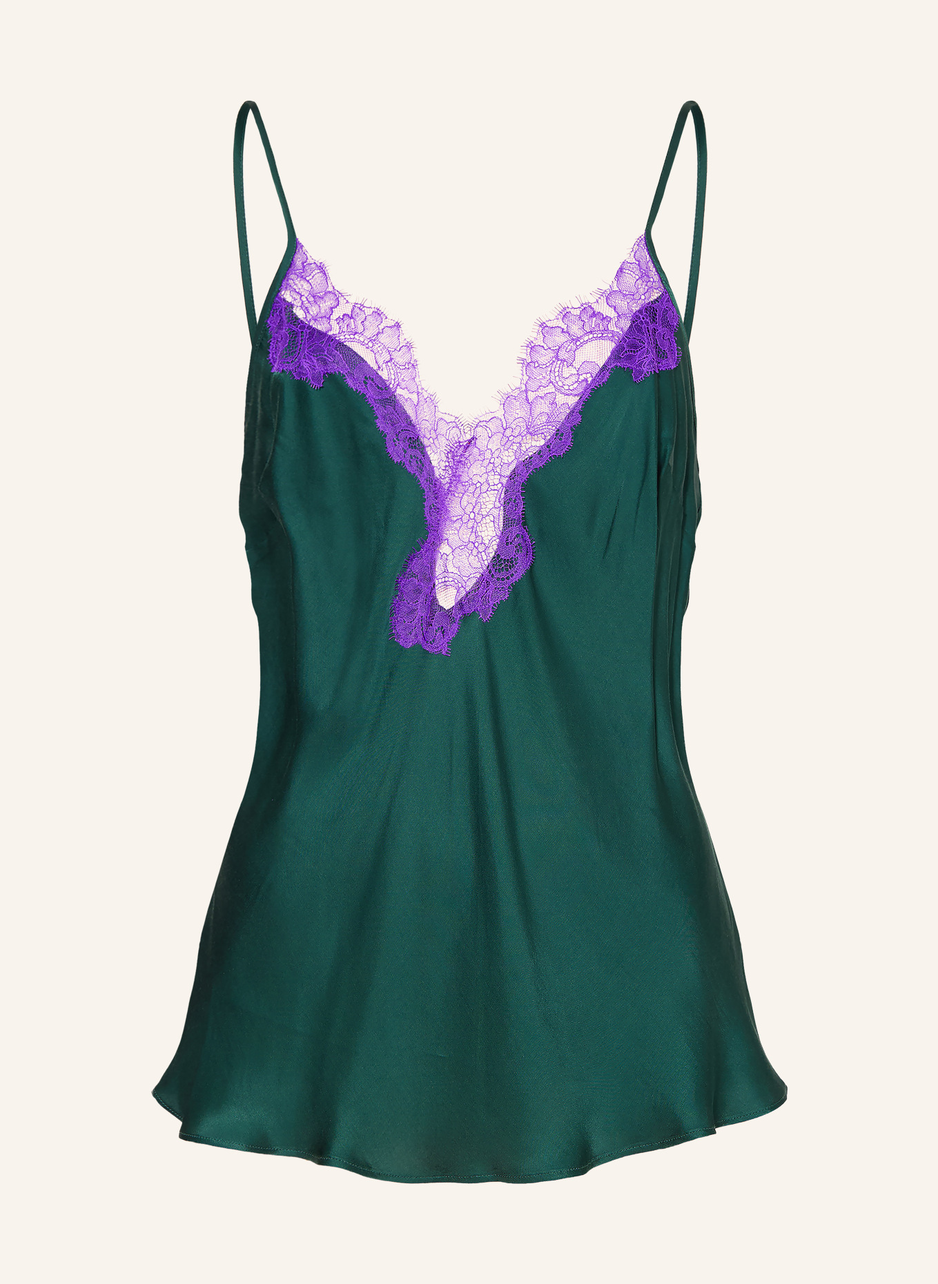 mey Pyjamatop uit de POETRY LUXURY-serie van satijn: DONKERGROEN / PAARS
