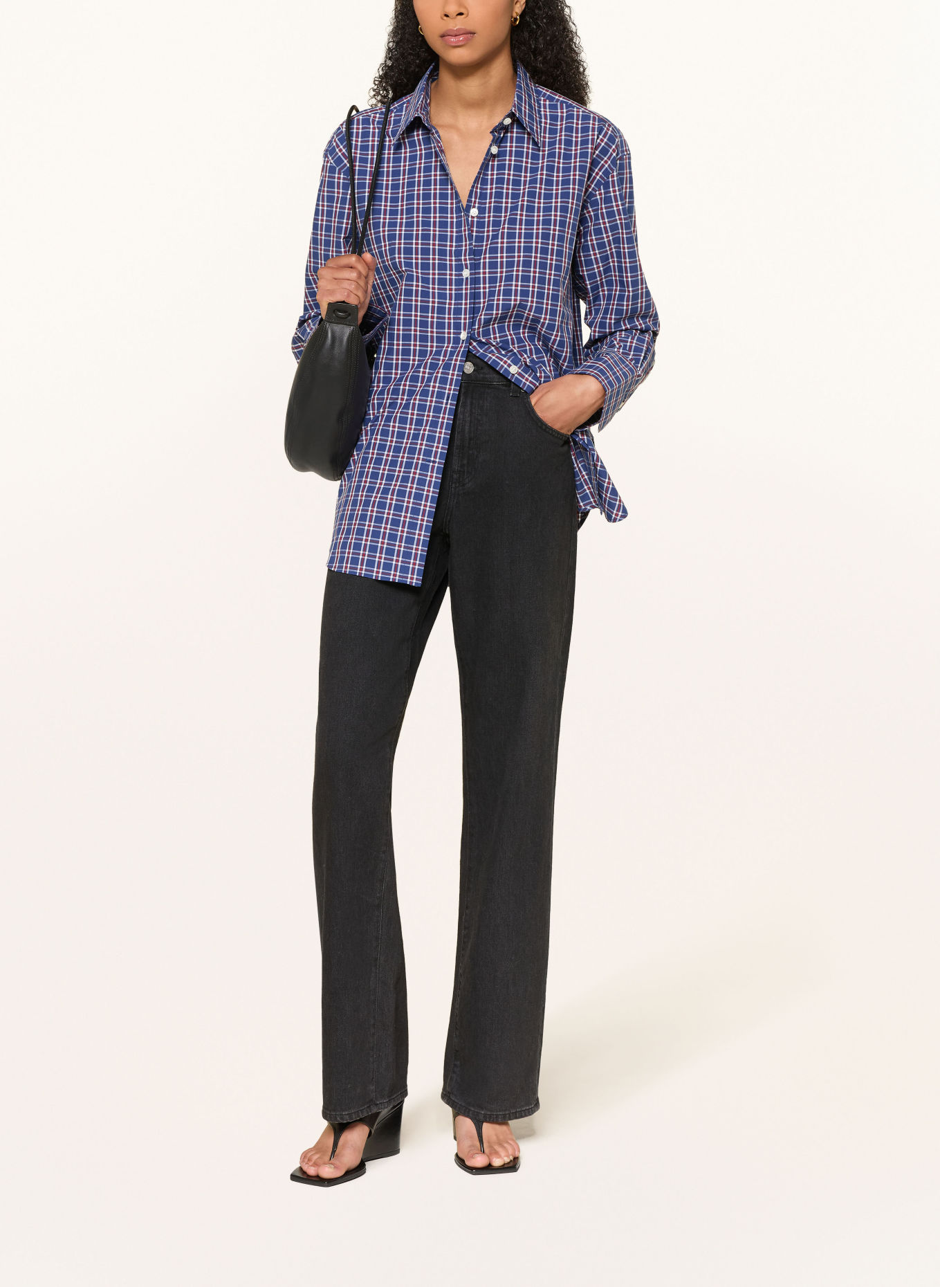ARKET Overhemdblouse: BLAUW / DONKERROOD / WIT