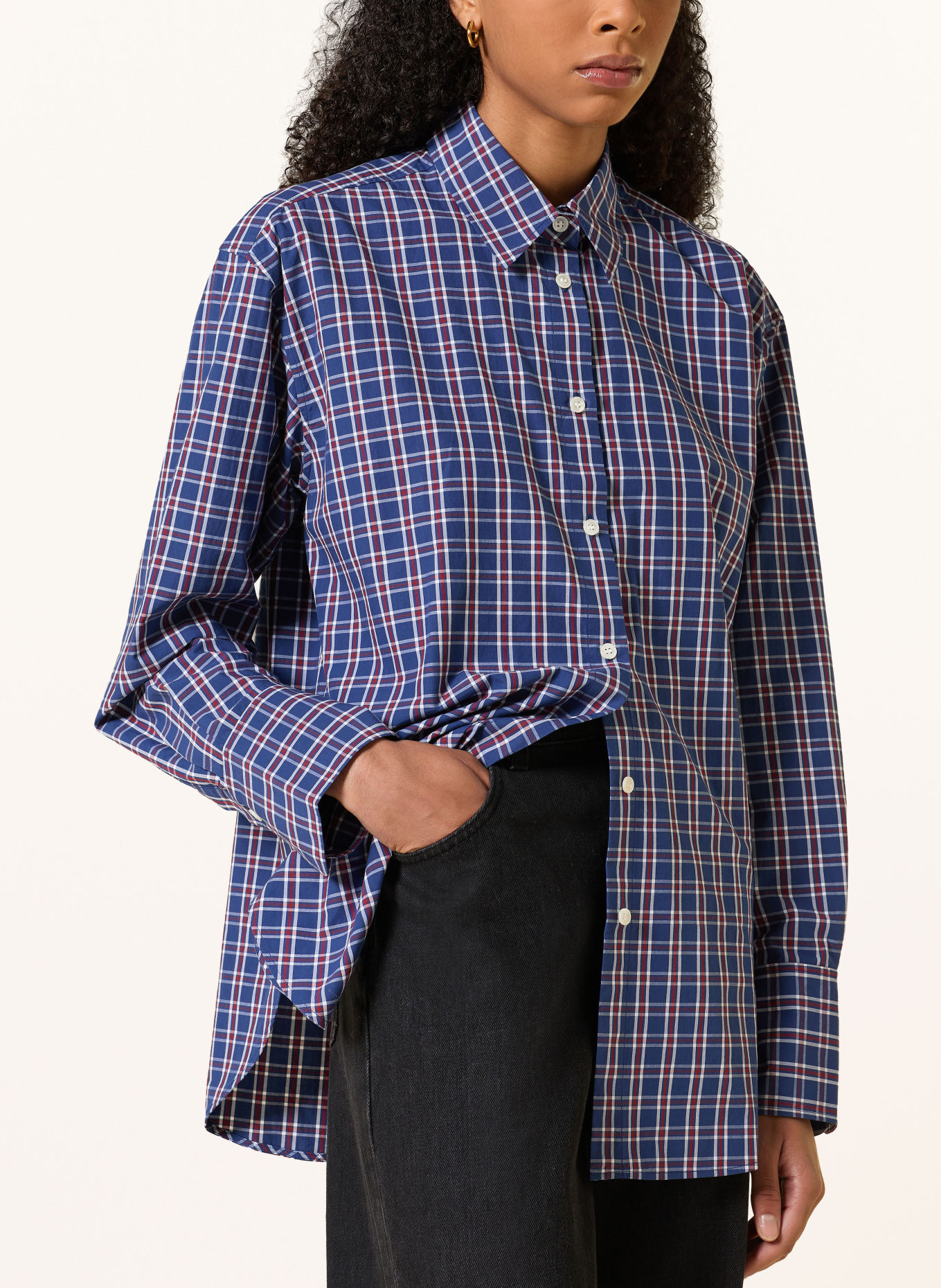 ARKET Overhemdblouse: BLAUW / DONKERROOD / WIT