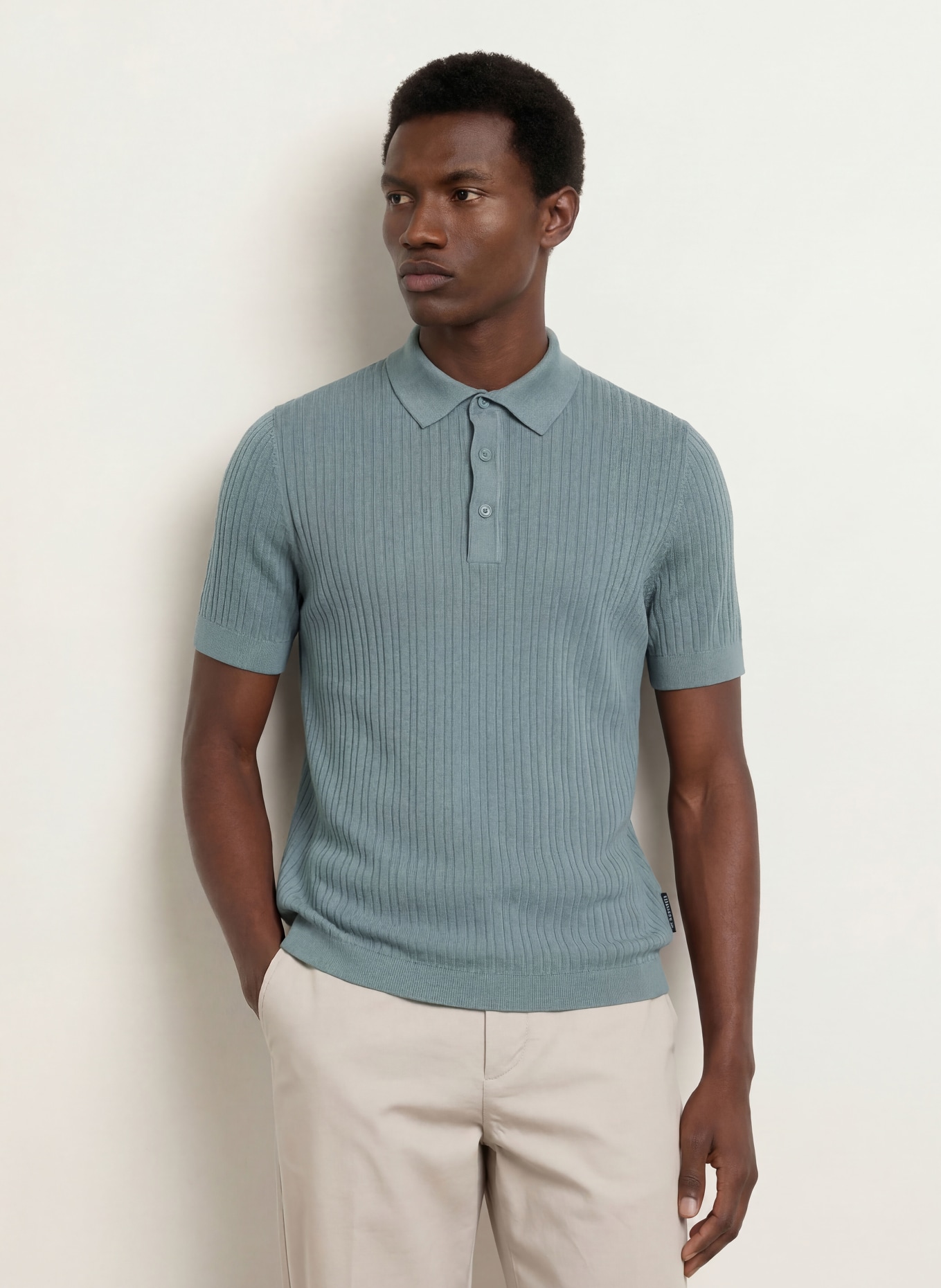 Marc O'Polo Gebreid poloshirt: BLAUWGRIJS