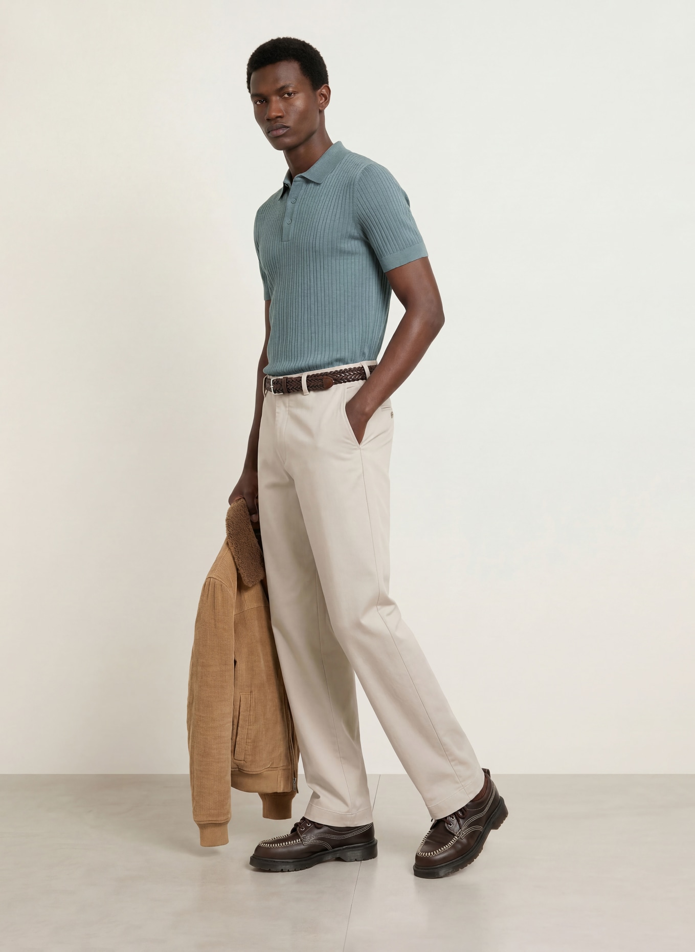 Marc O'Polo Gebreid poloshirt: BLAUWGRIJS