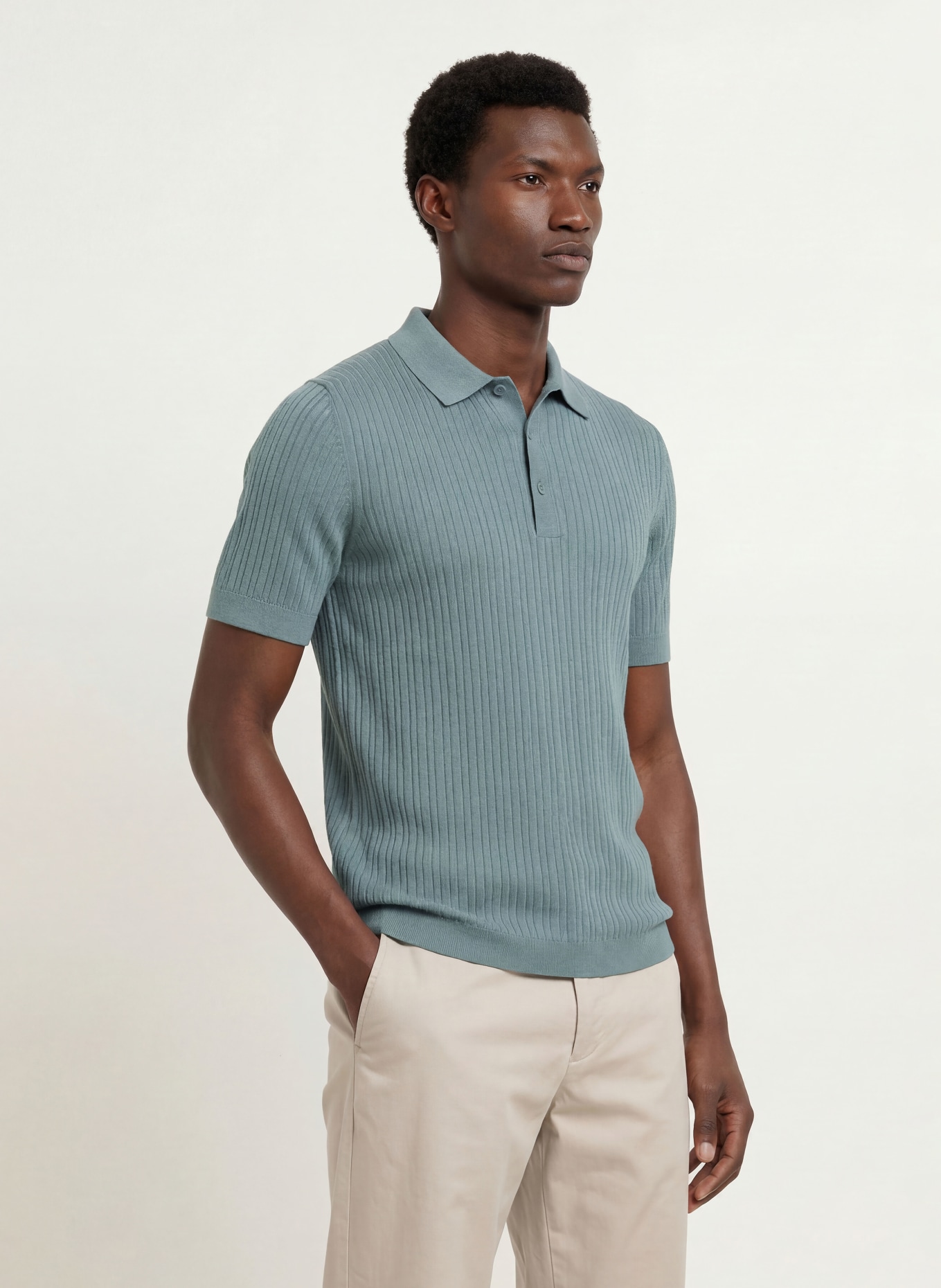 Marc O'Polo Gebreid poloshirt: BLAUWGRIJS