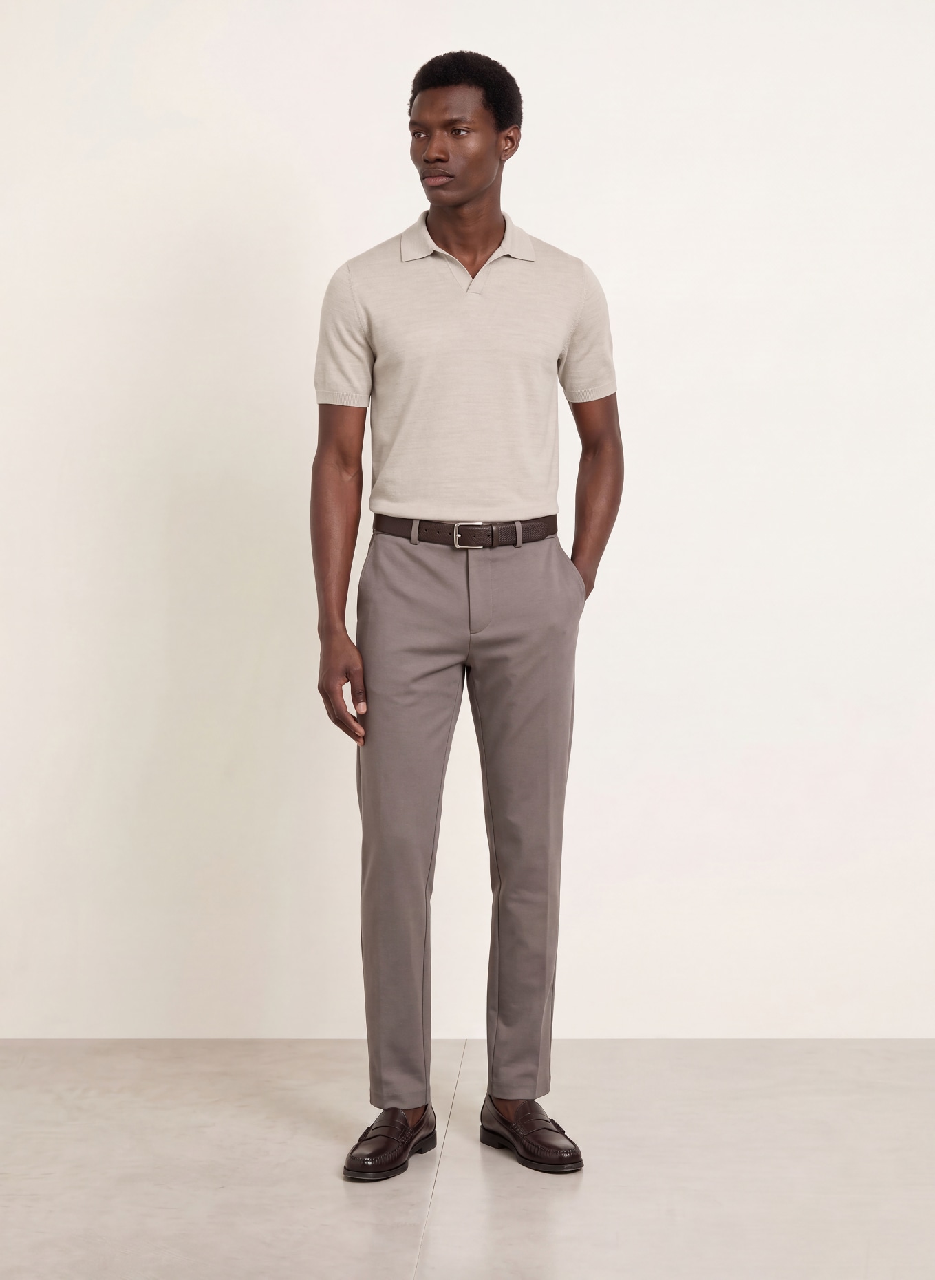 REISS DUCHIE Knit polo shirt made of merino wool: LIGHT GRAY
