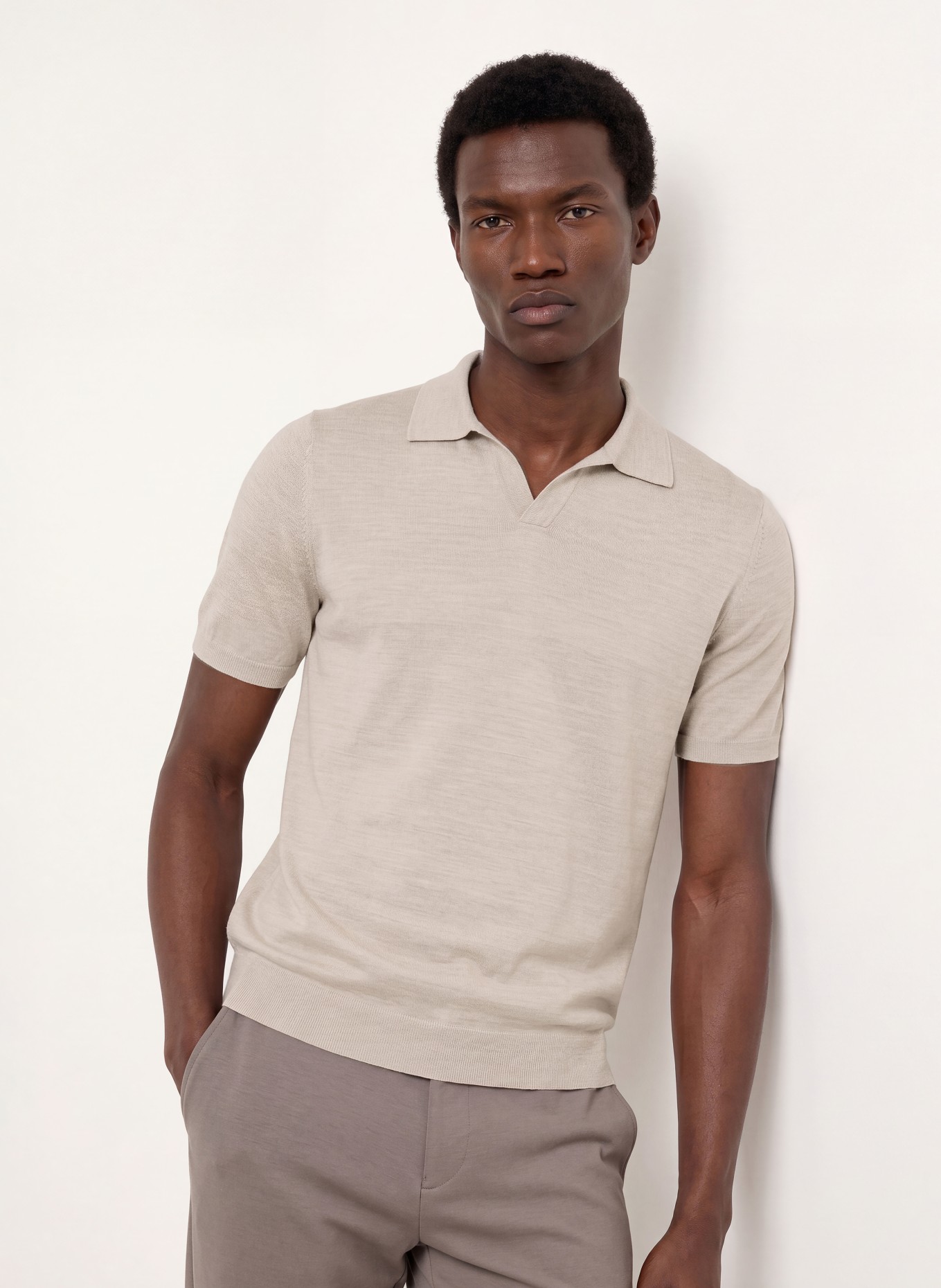 REISS DUCHIE Knit polo shirt made of merino wool: LIGHT GRAY