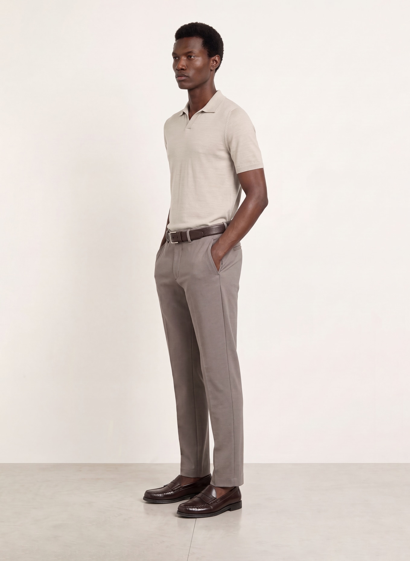 REISS DUCHIE Knit polo shirt made of merino wool: LIGHT GRAY