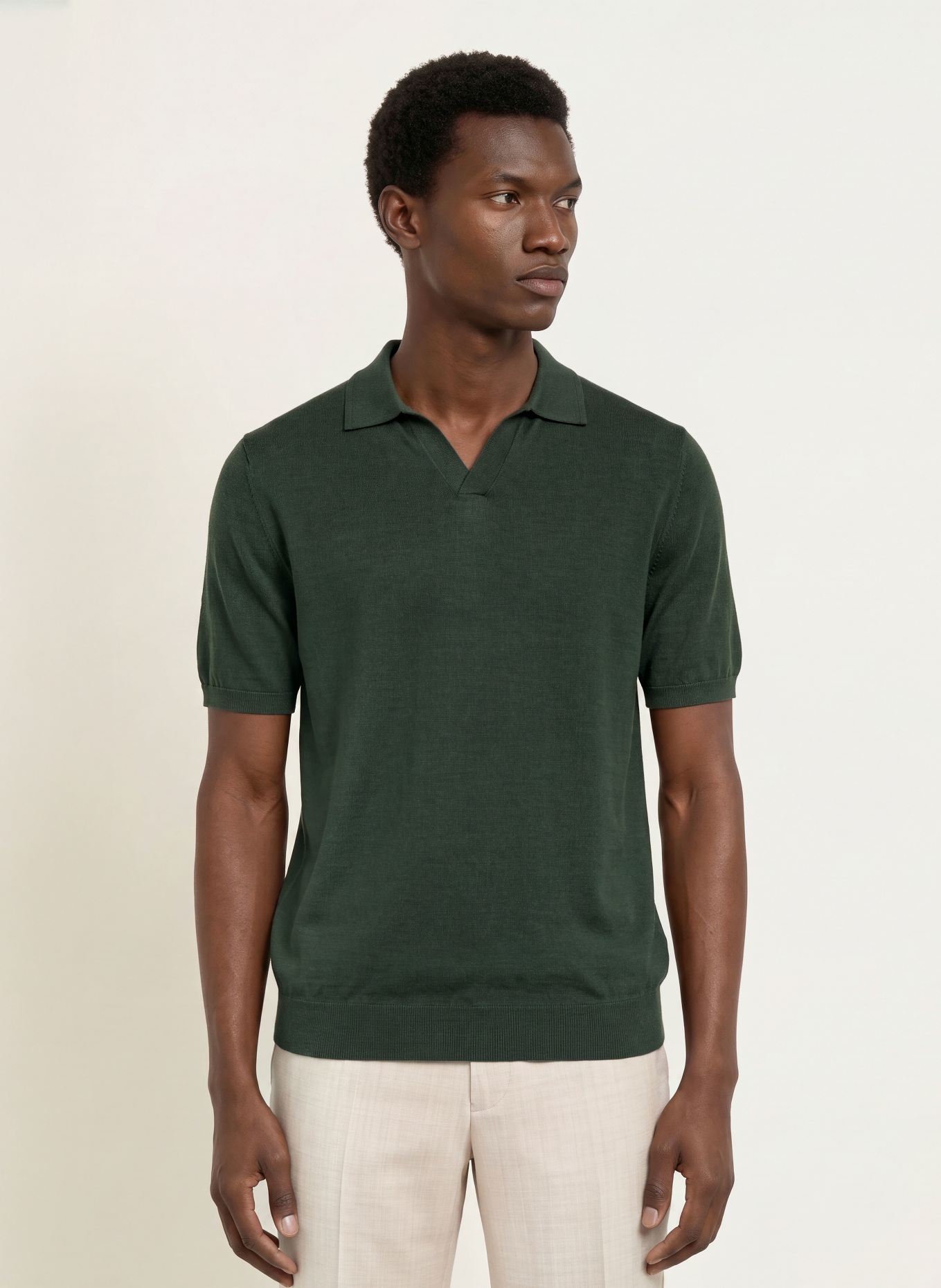 REISS Strick-Poloshirt DUCHIE aus Merinowolle: DUNKELGRÜN