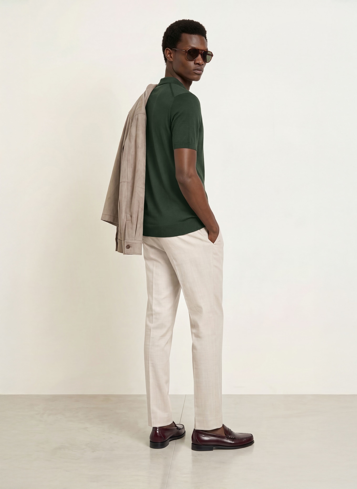 REISS Strick-Poloshirt DUCHIE aus Merinowolle: DUNKELGRÜN
