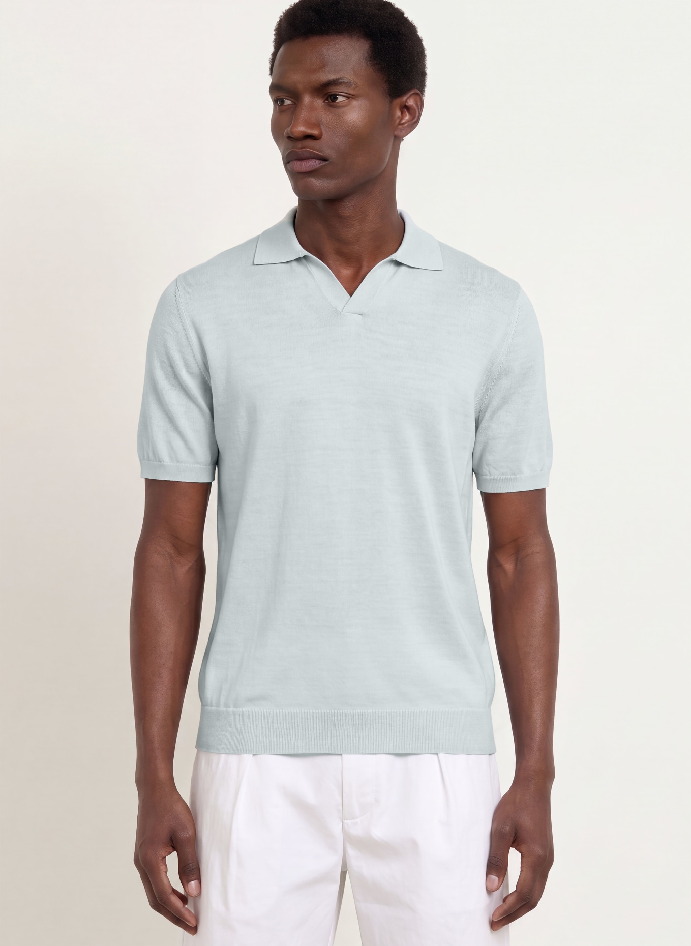 REISS Strick-Poloshirt DUCHIE aus Merinowolle: HELLGRAU