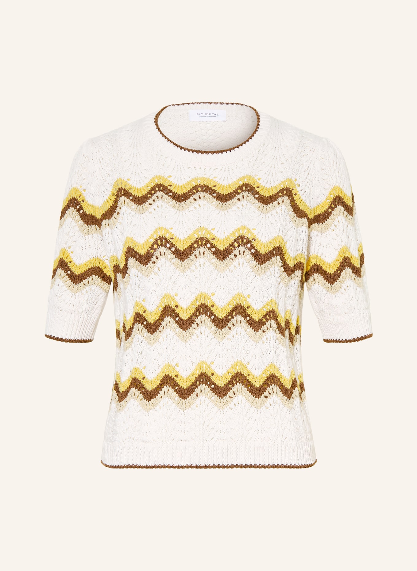 Rich & Royal Gebreid shirt: ECRU / BRUIN / GEEL