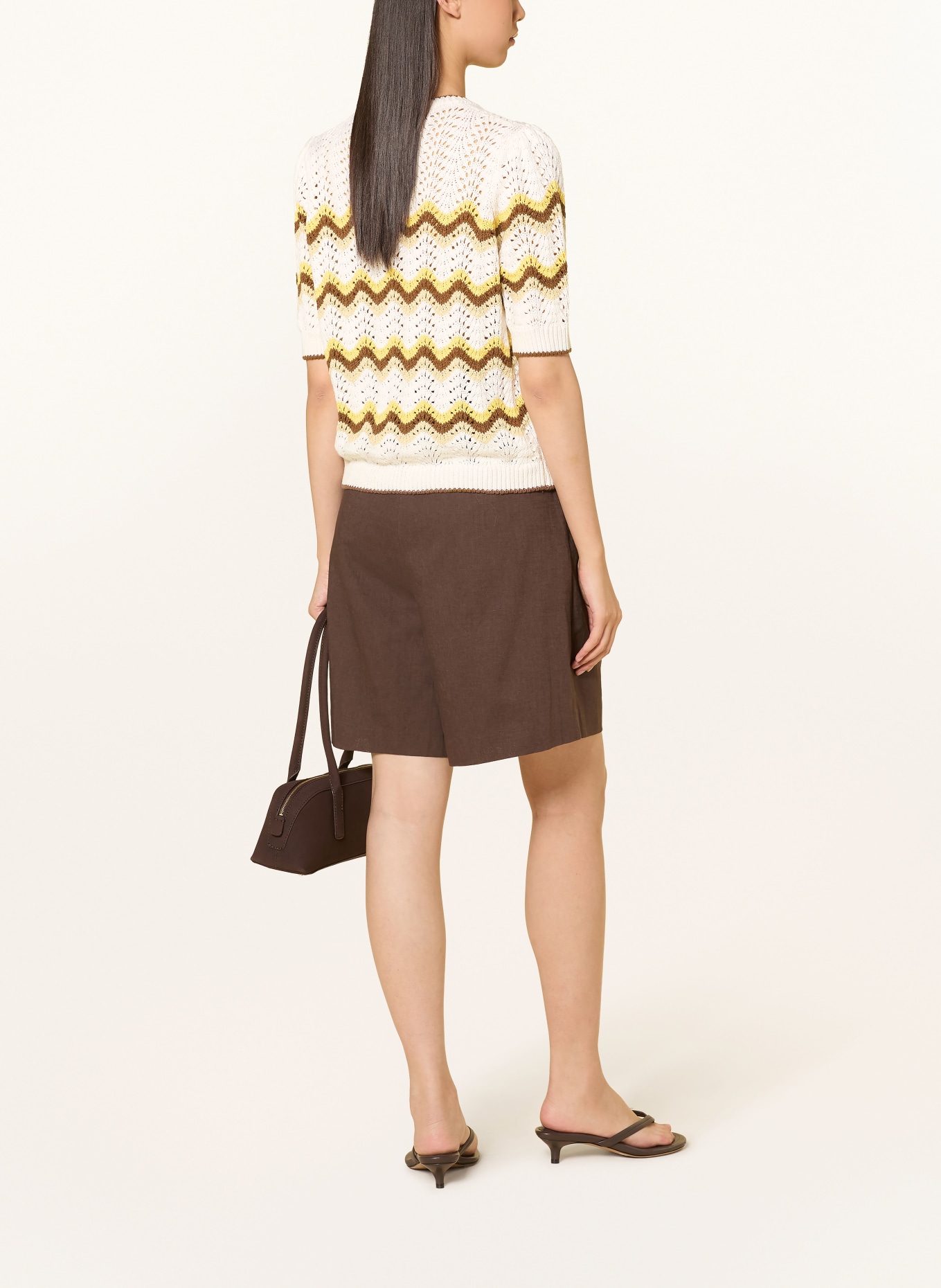 Rich & Royal Gebreid shirt: ECRU / BRUIN / GEEL