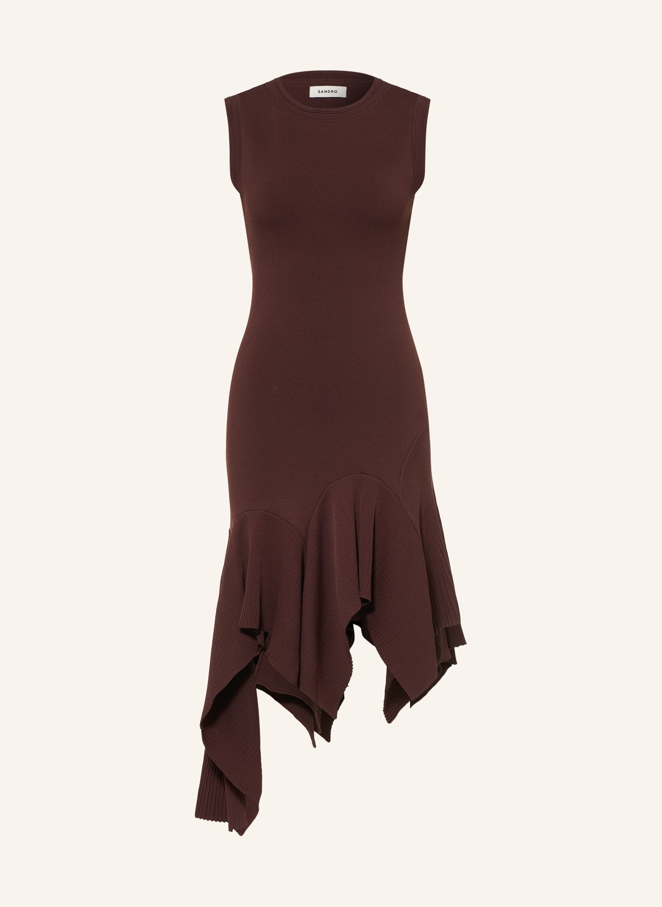 SANDRO Strickkleid mit Volants: BRAUN
