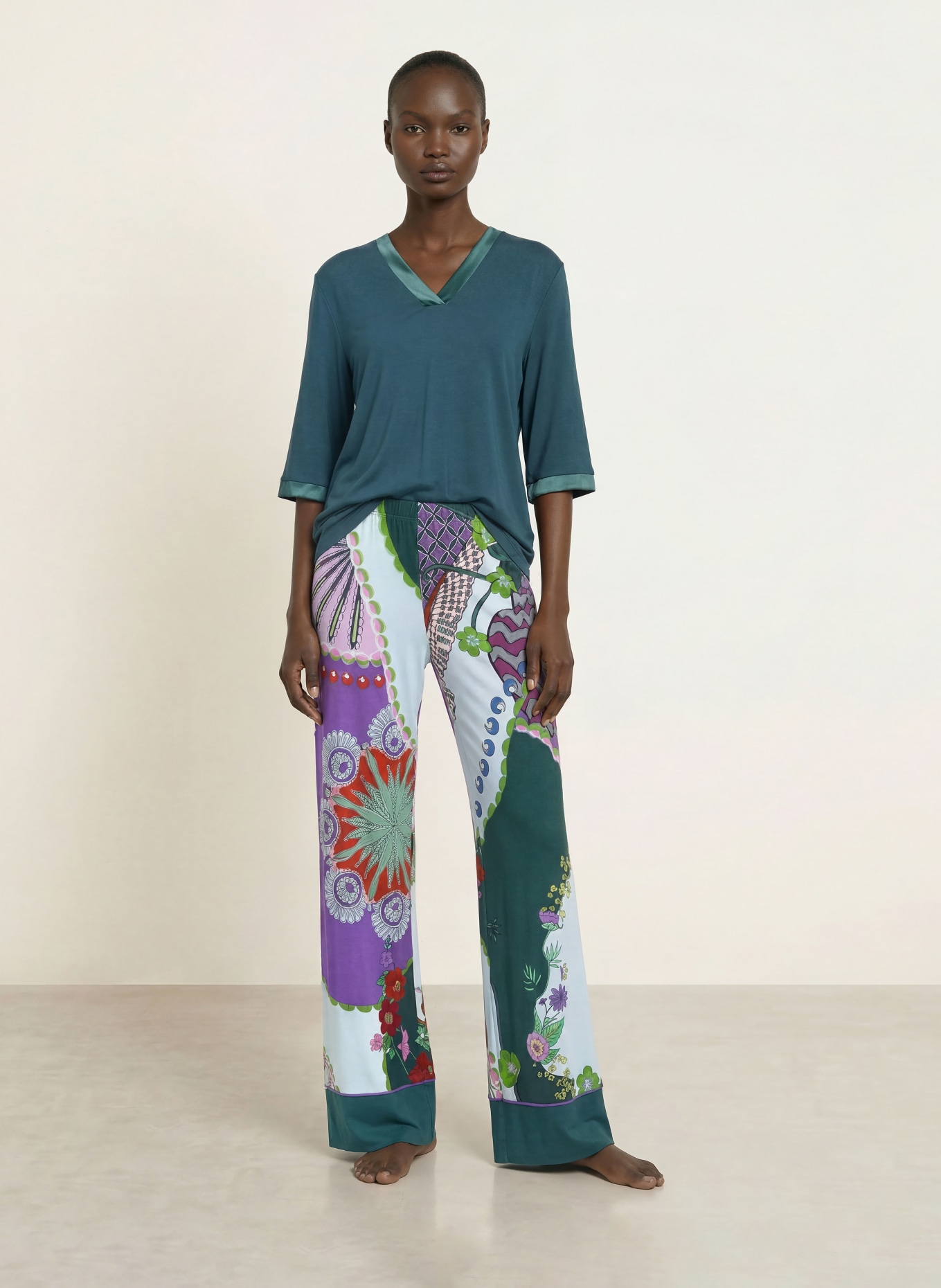 mey Pyjamashirt uit de PURE CHIC-serie met 3/4-mouwen: DONKERGROEN