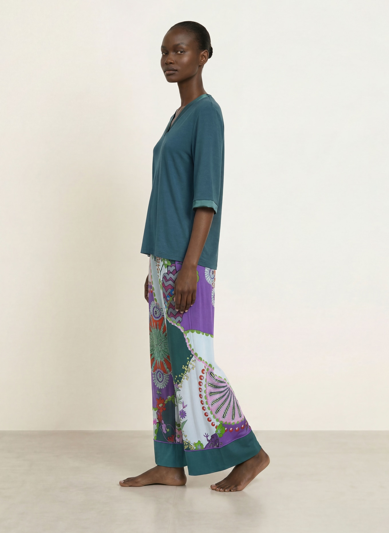 mey Pyjamashirt uit de PURE CHIC-serie met 3/4-mouwen: DONKERGROEN