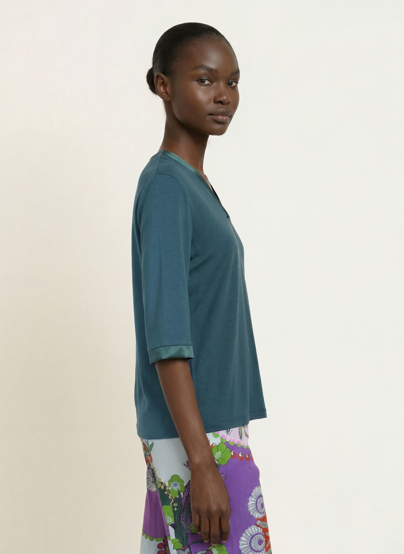 mey Pyjamashirt uit de PURE CHIC-serie met 3/4-mouwen: DONKERGROEN