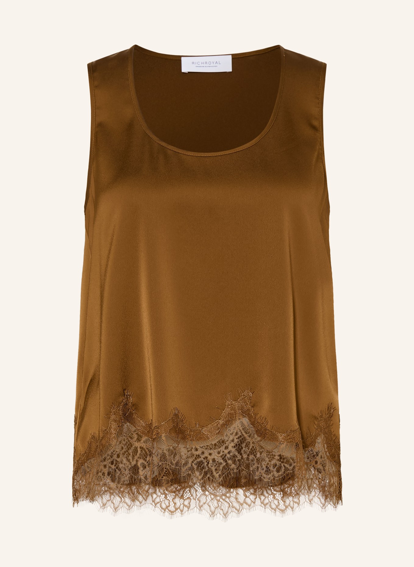 Rich & Royal Satin top with lace: BROWN