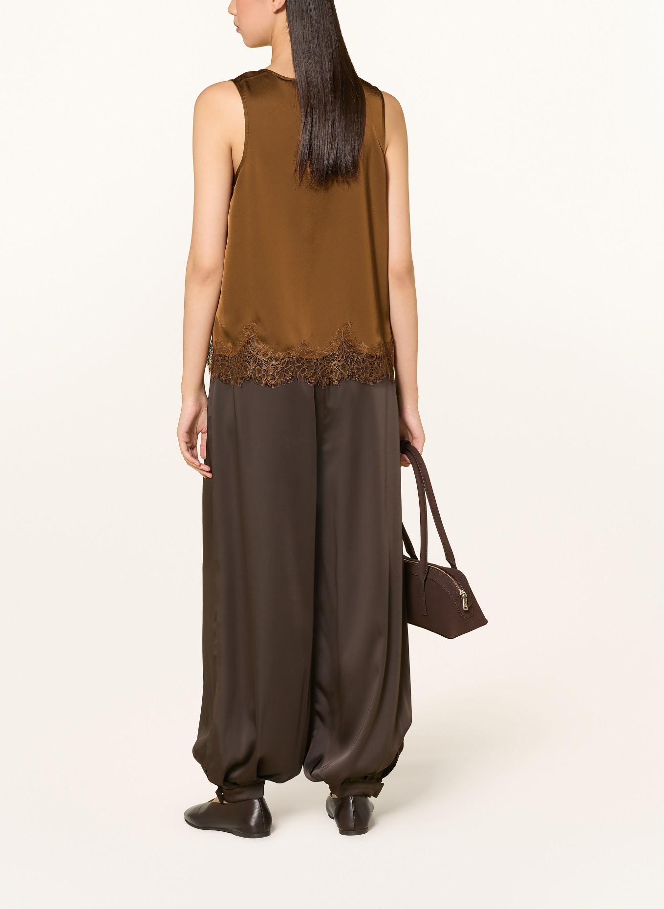 Rich & Royal Satin top with lace: BROWN