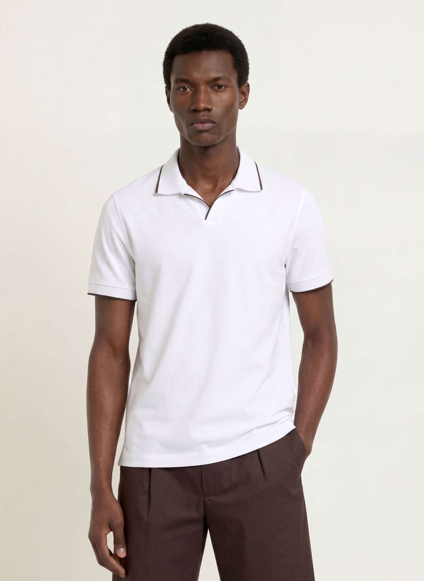 REISS NICO Jersey polo shirt: WHITE / BLACK