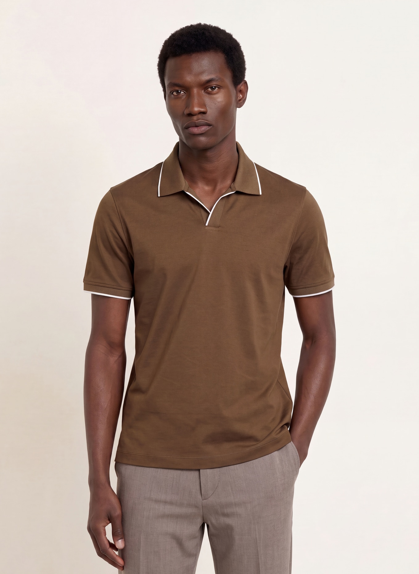 REISS Jersey-Poloshirt NICO: BRAUN / WEISS