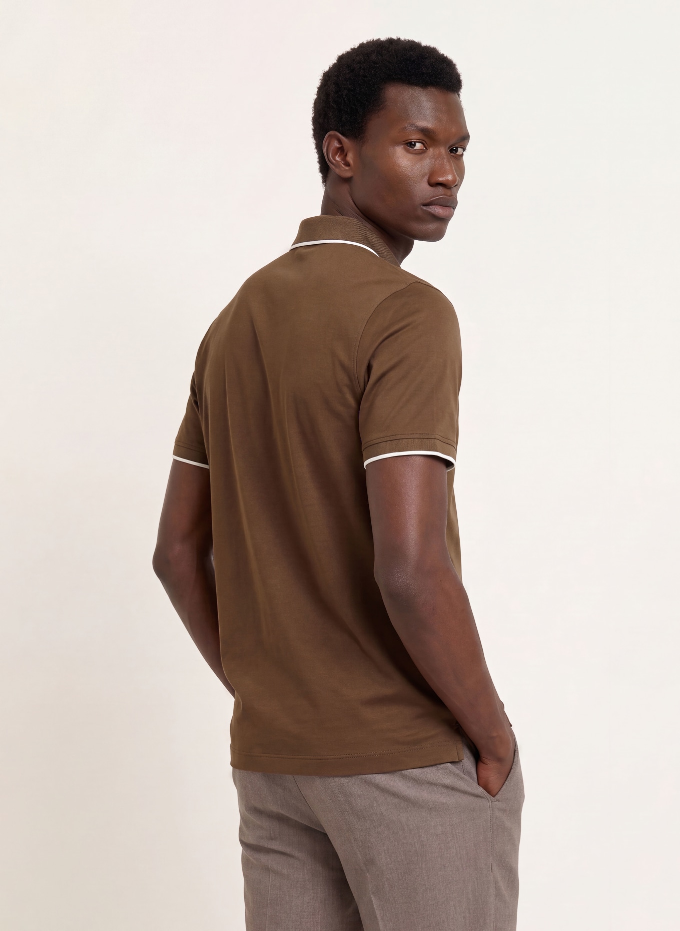 REISS Jersey-Poloshirt NICO: BRAUN / WEISS
