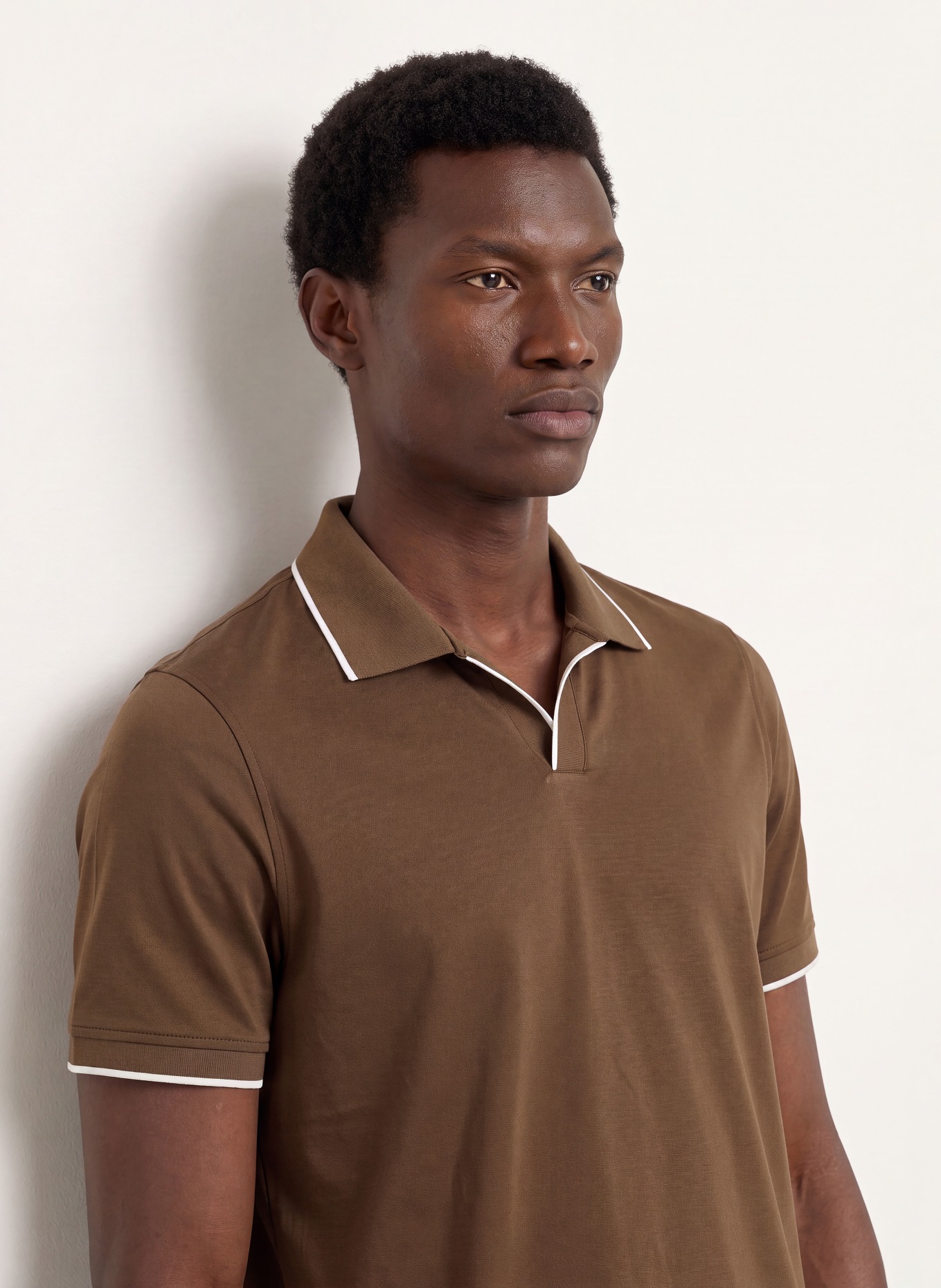 REISS Jersey-Poloshirt NICO: BRAUN / WEISS