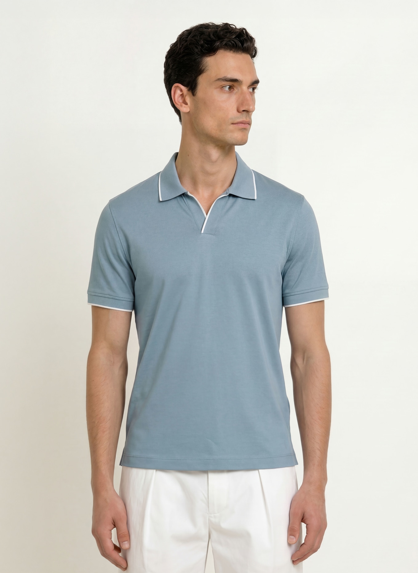 REISS Tricou polo din jersey NICO: ALBASTRU-CENUȘIU / ALB