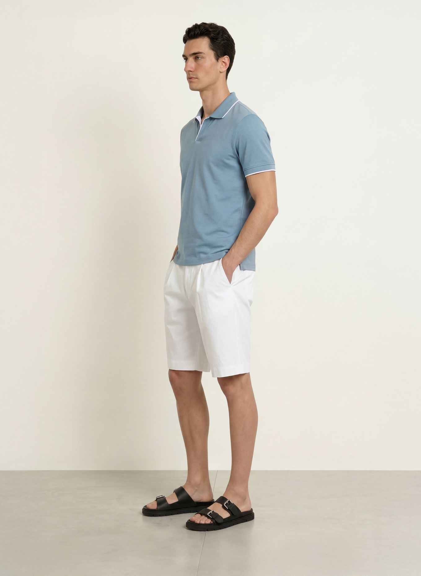 REISS Tricou polo din jersey NICO: ALBASTRU-CENUȘIU / ALB