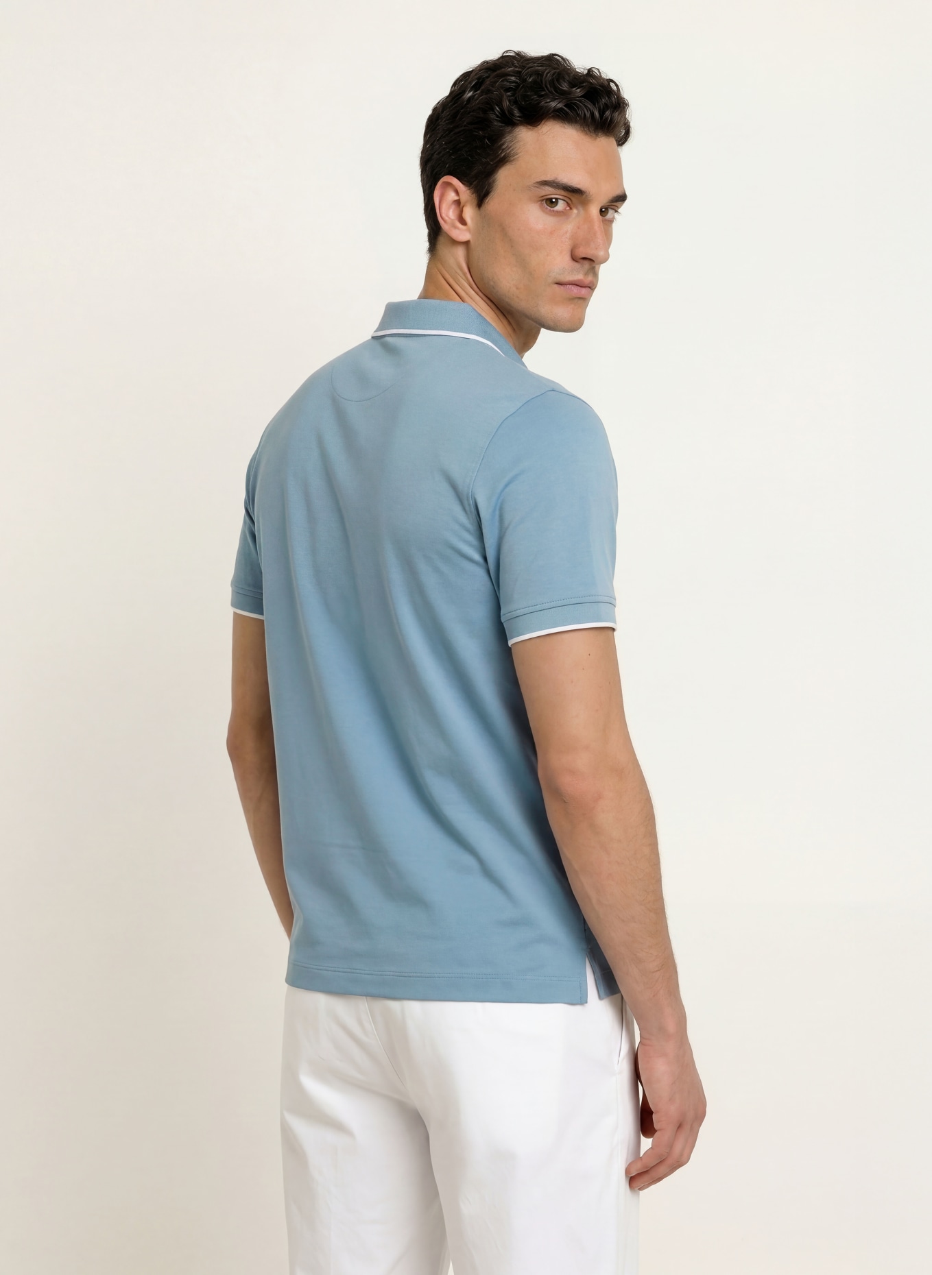 REISS Tricou polo din jersey NICO: ALBASTRU-CENUȘIU / ALB