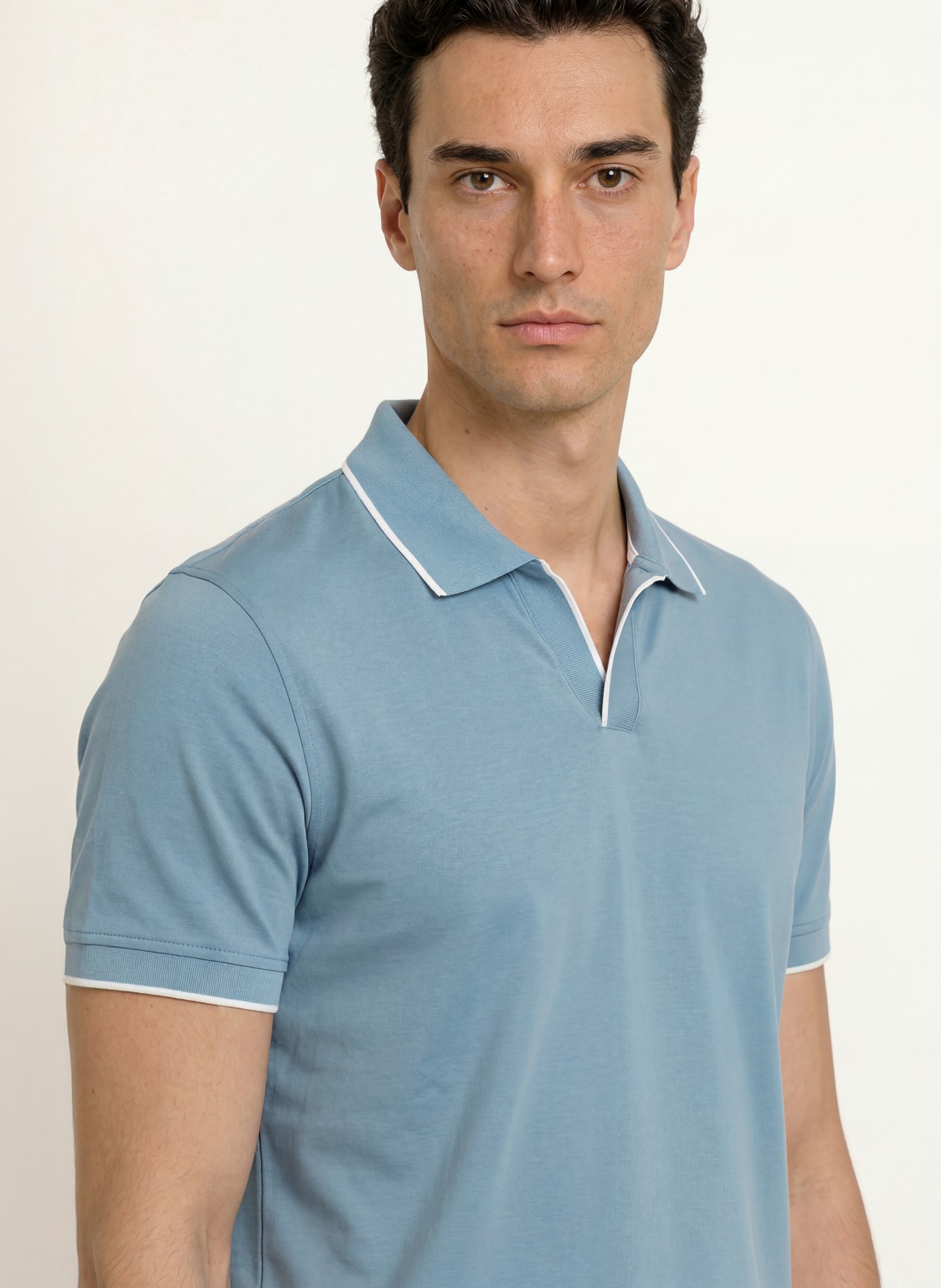 REISS Tricou polo din jersey NICO: ALBASTRU-CENUȘIU / ALB