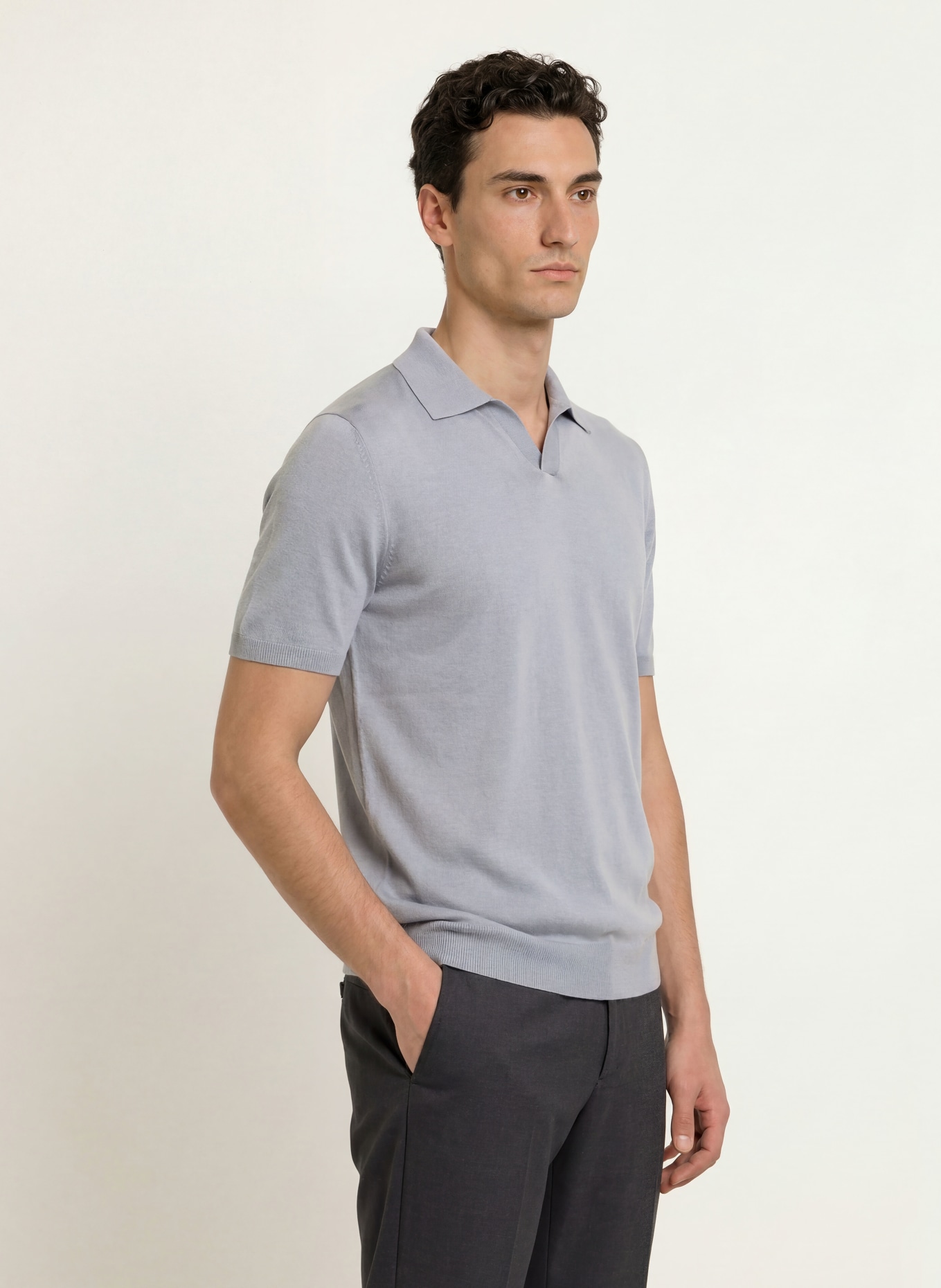 REISS Knit polo shirt ROOK: LIGHT BLUE