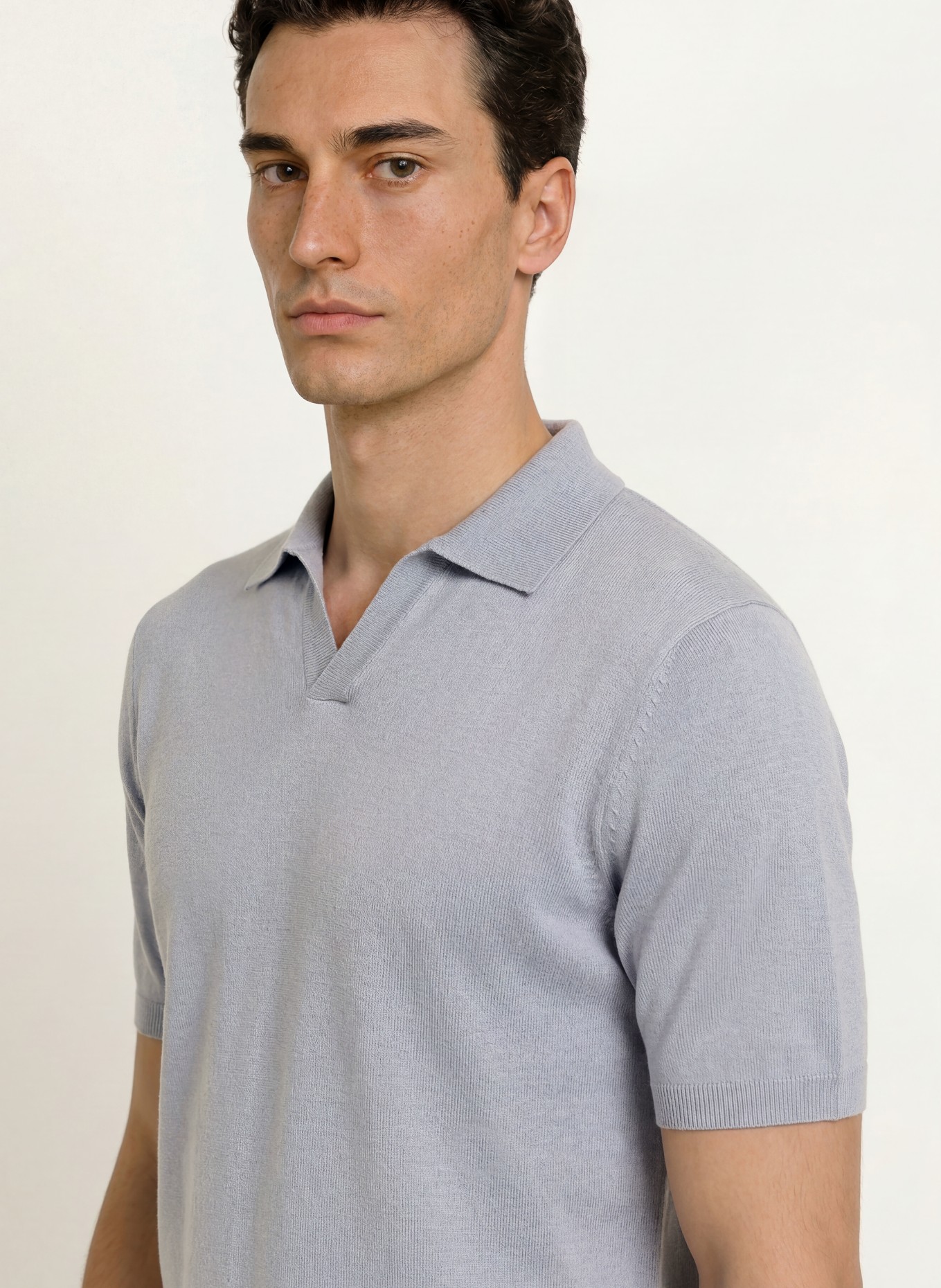 REISS Knit polo shirt ROOK: LIGHT BLUE
