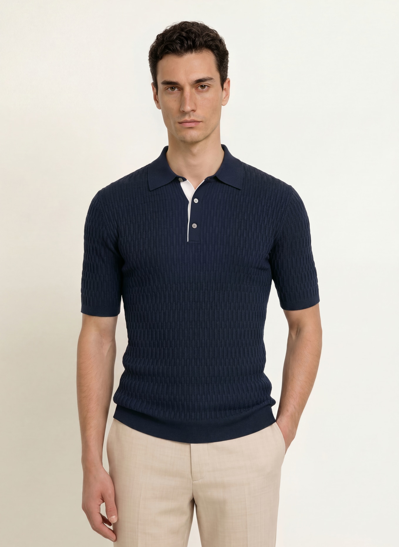REISS Polo en maille ERA: BLEU FONCÉ