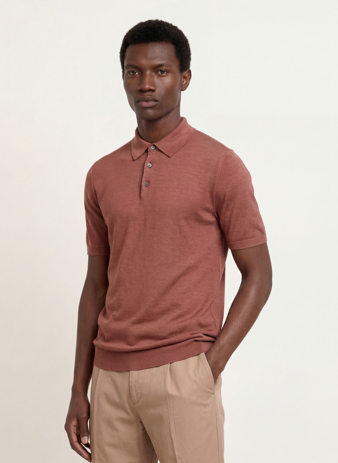 REISS Polo en maille JACKDAW en laine mérinos: ROSÉ
