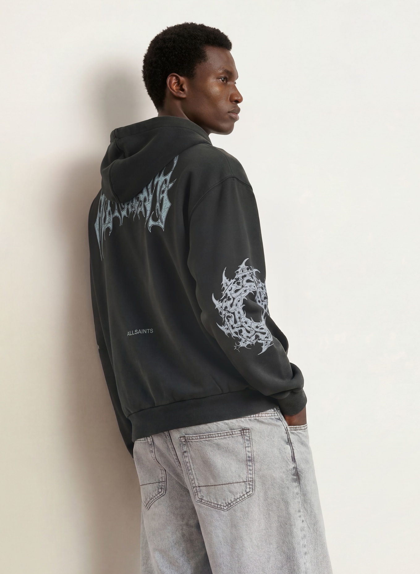 ALLSAINTS Hoodie HELVETTE: SVART / LJUSGRÅ