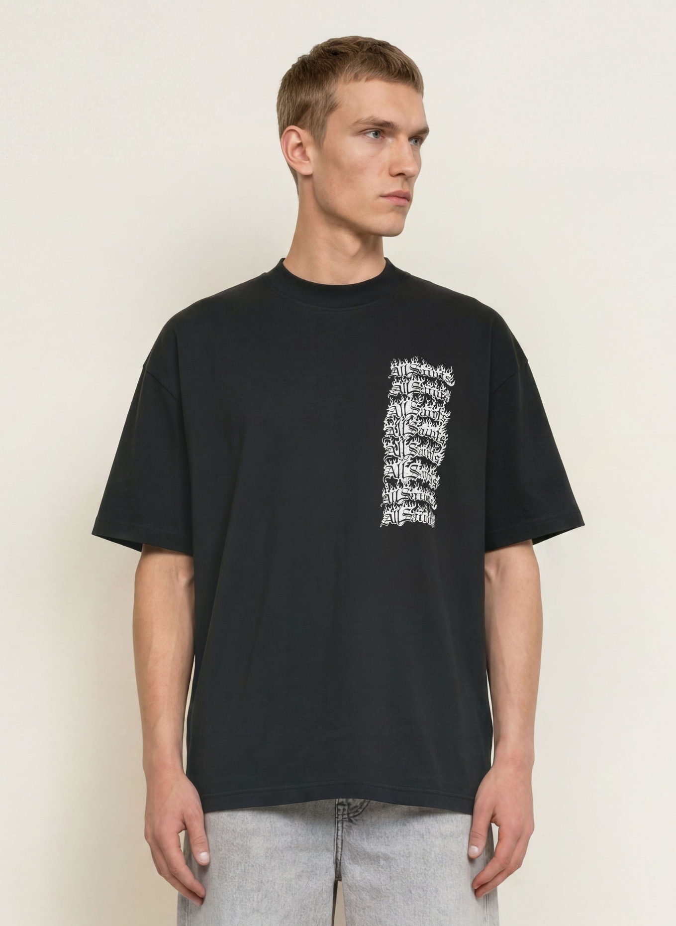 ALLSAINTS T-shirt oversize REPEAT: NOIR / BLANC
