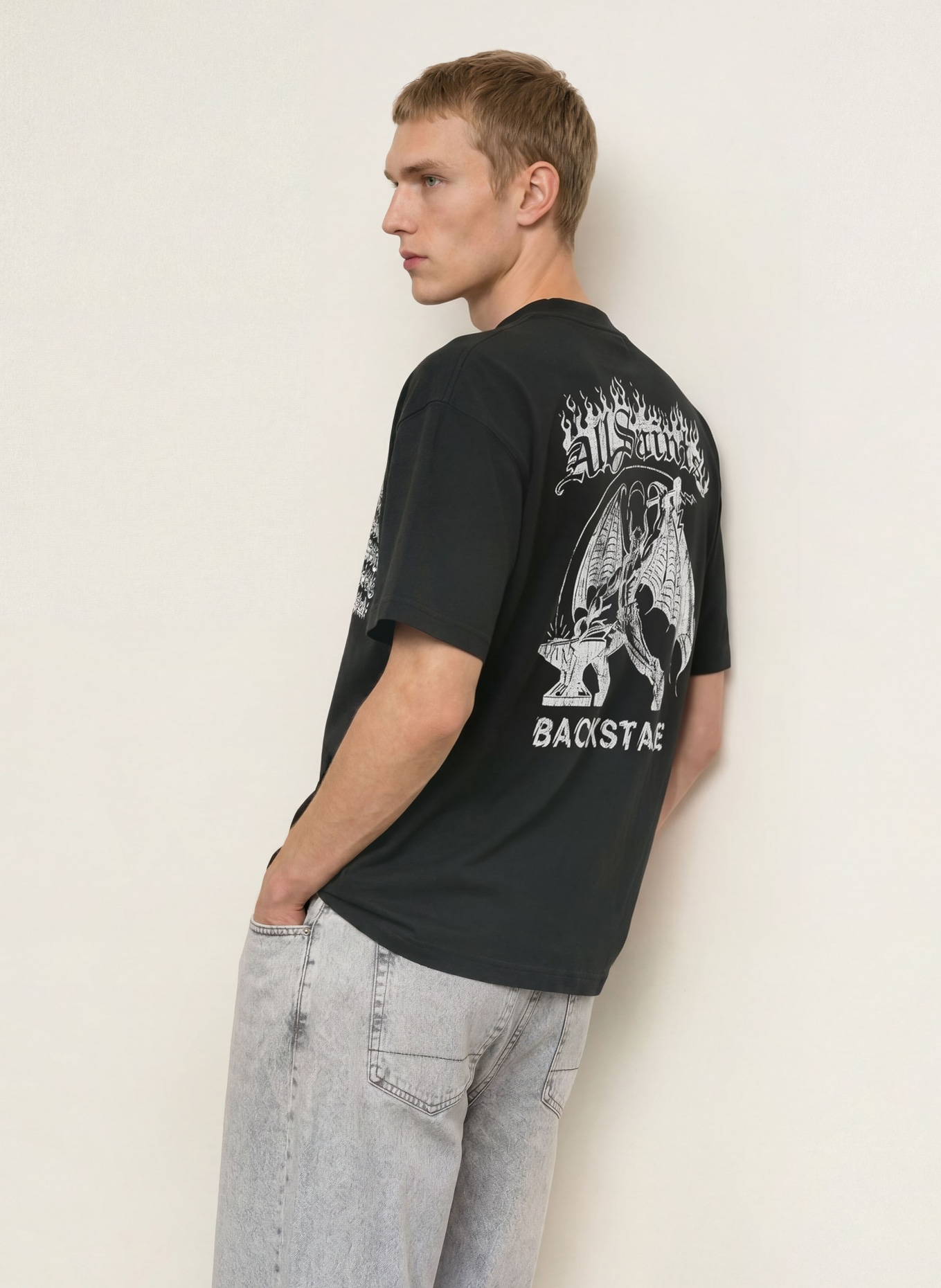 ALLSAINTS T-shirt oversize REPEAT: NOIR / BLANC
