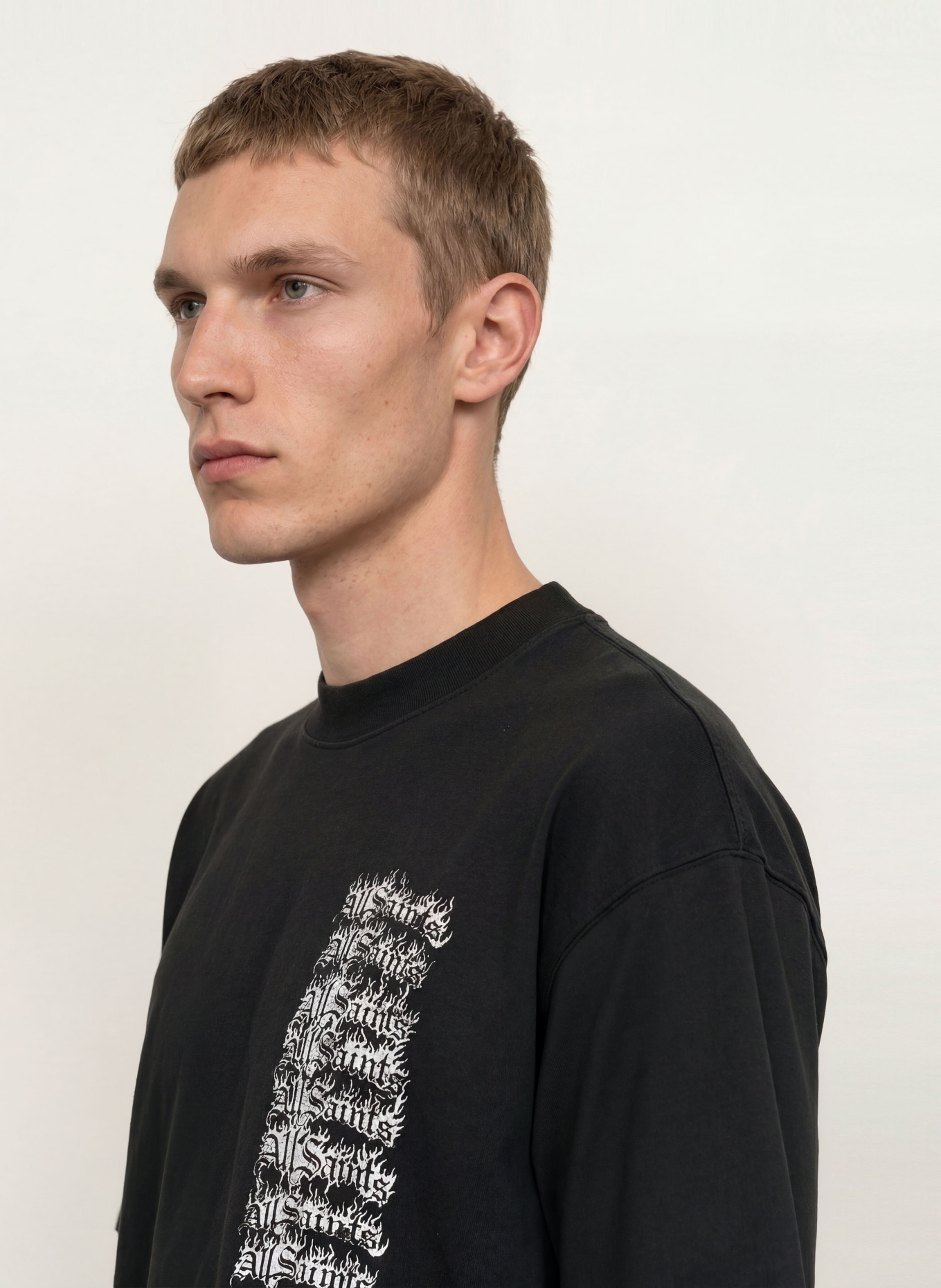 ALLSAINTS T-shirt oversize REPEAT: NOIR / BLANC