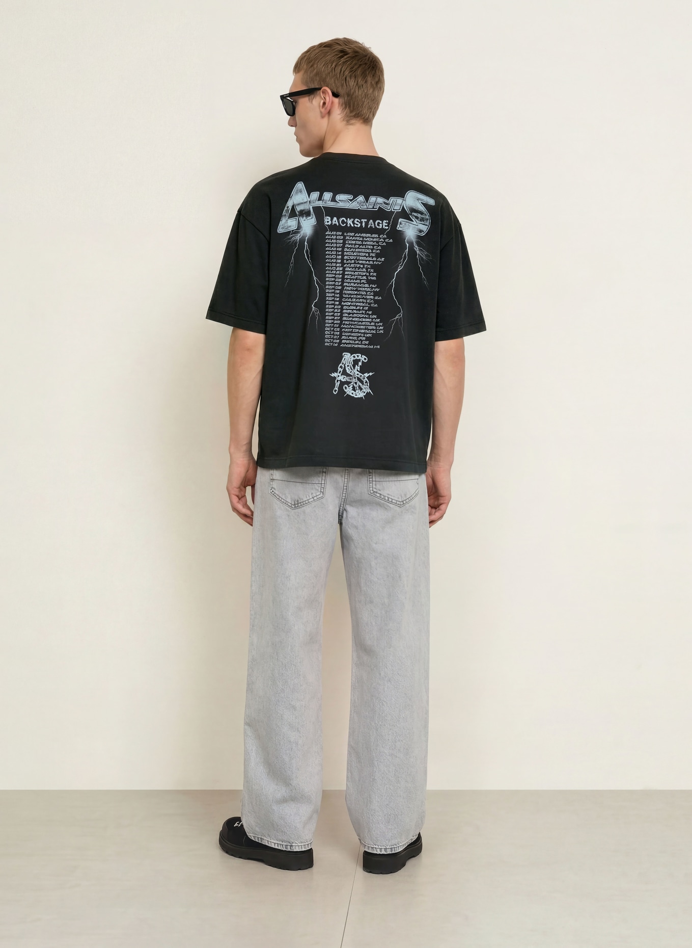 ALLSAINTS T-shirt IRON TIGER: ZWART / LICHTGRIJS