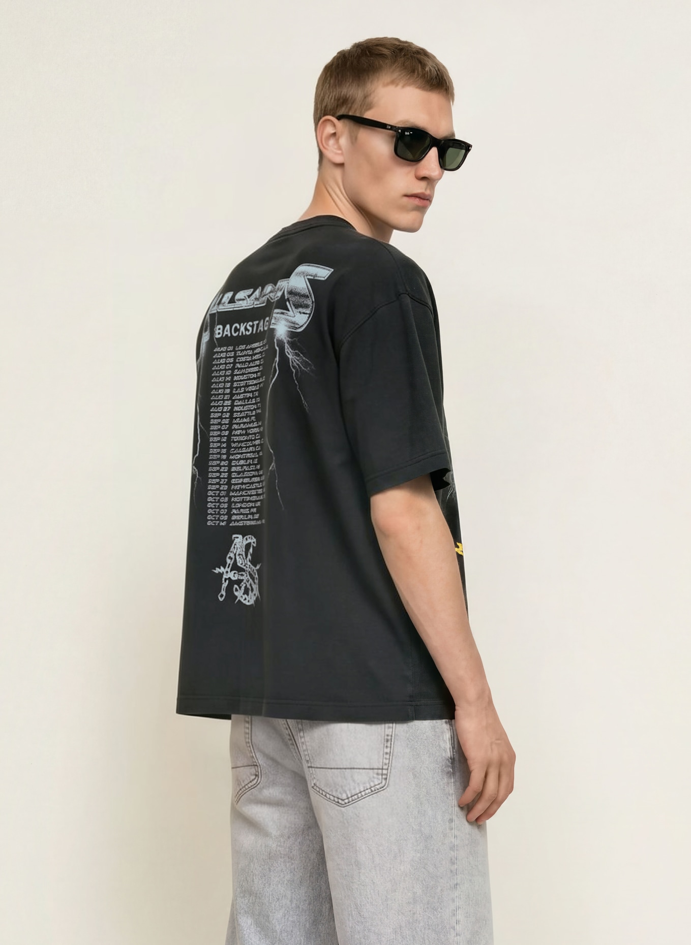 ALLSAINTS T-shirt IRON TIGER: ZWART / LICHTGRIJS