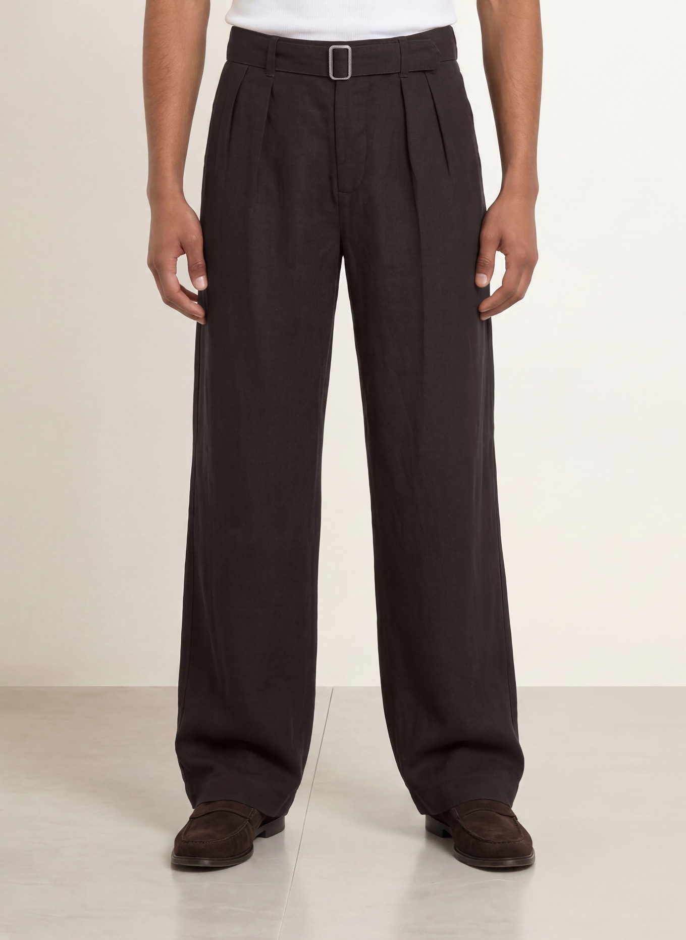 ALLSAINTS Kalhoty MARKO Regular Fit z lnu: ČERNÁ