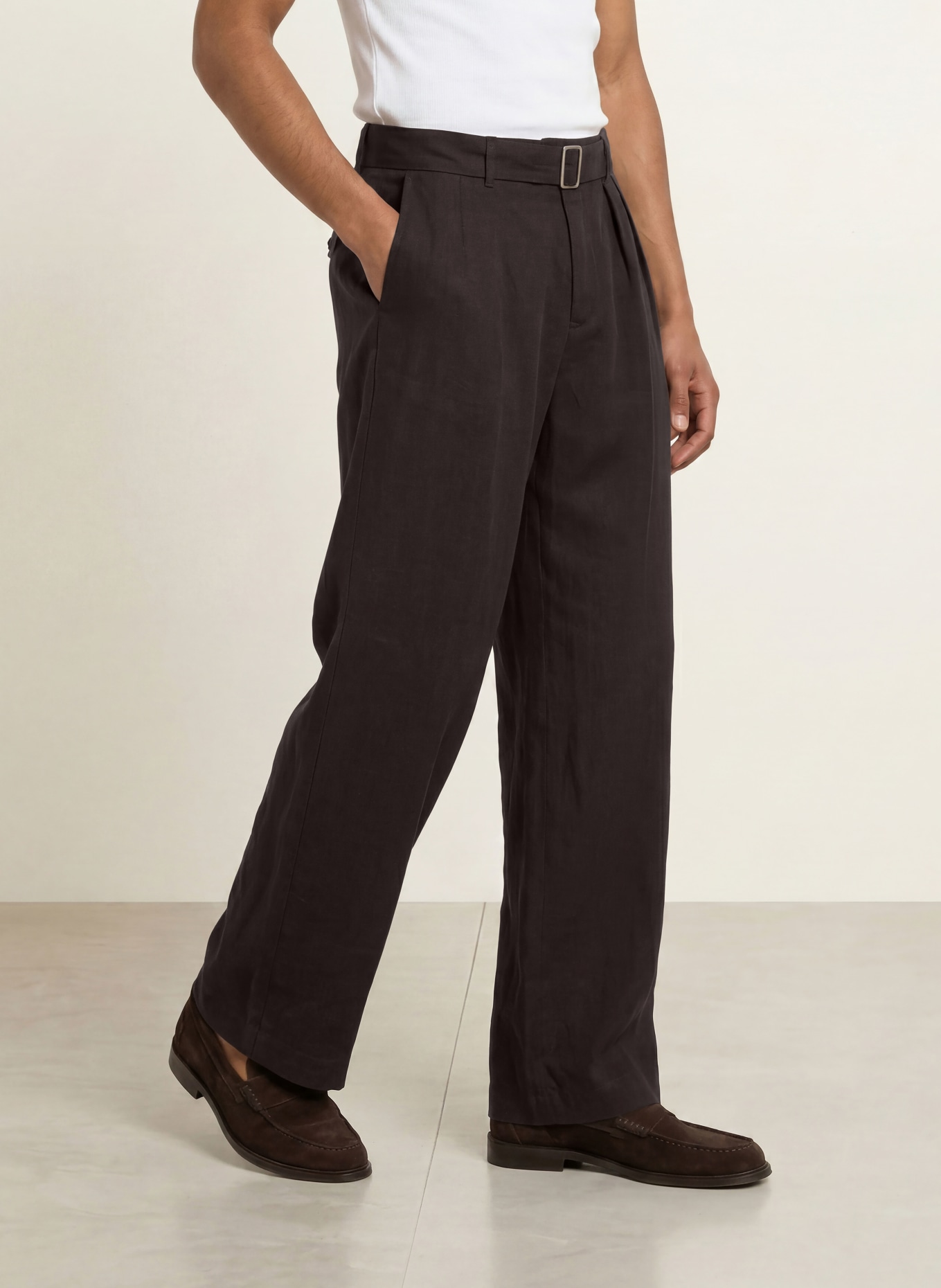 ALLSAINTS Kalhoty MARKO Regular Fit z lnu: ČERNÁ