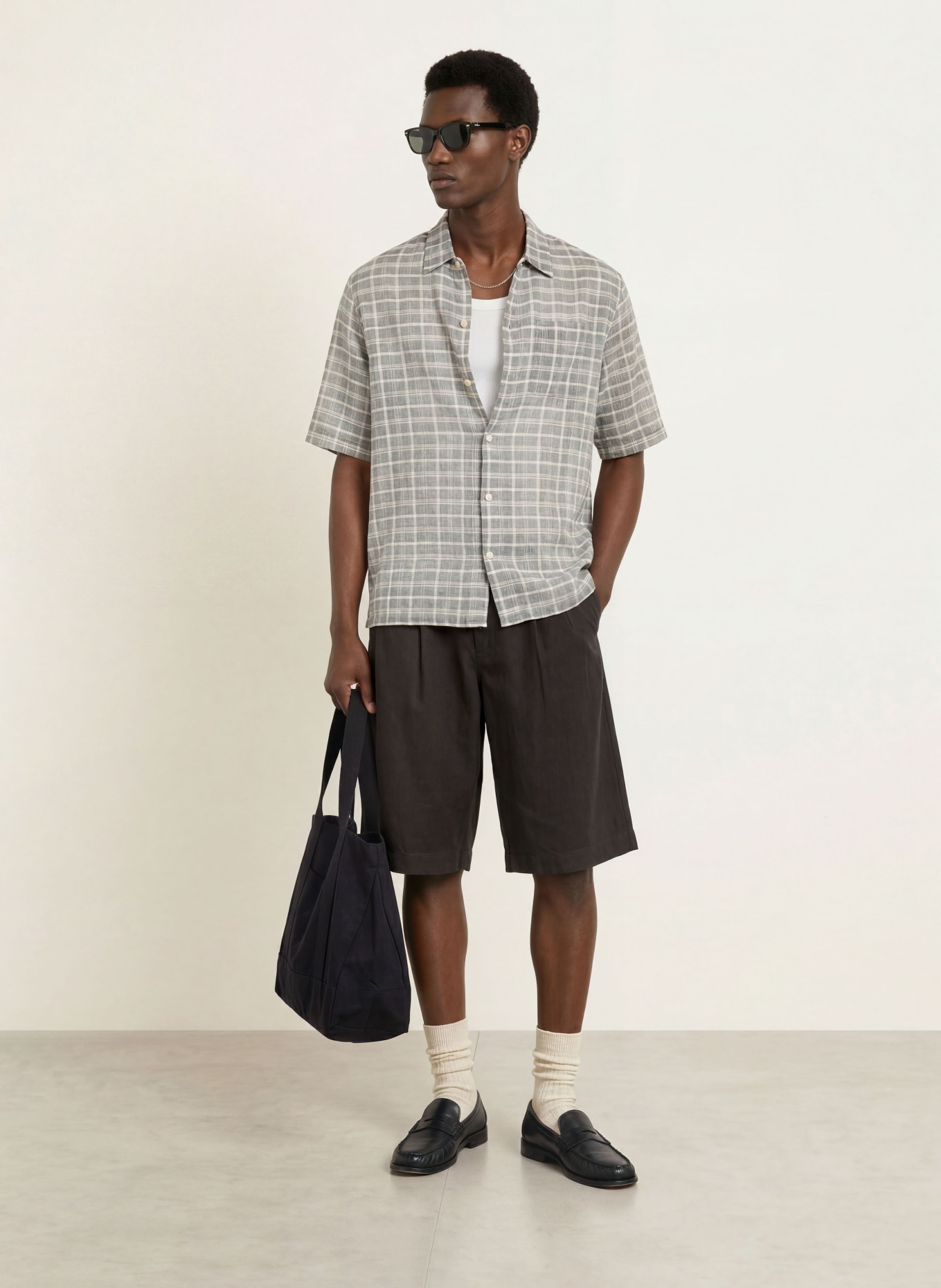 ALLSAINTS Chemise à manches courtes SANDY Comfort Fit: GRIS / BLANC