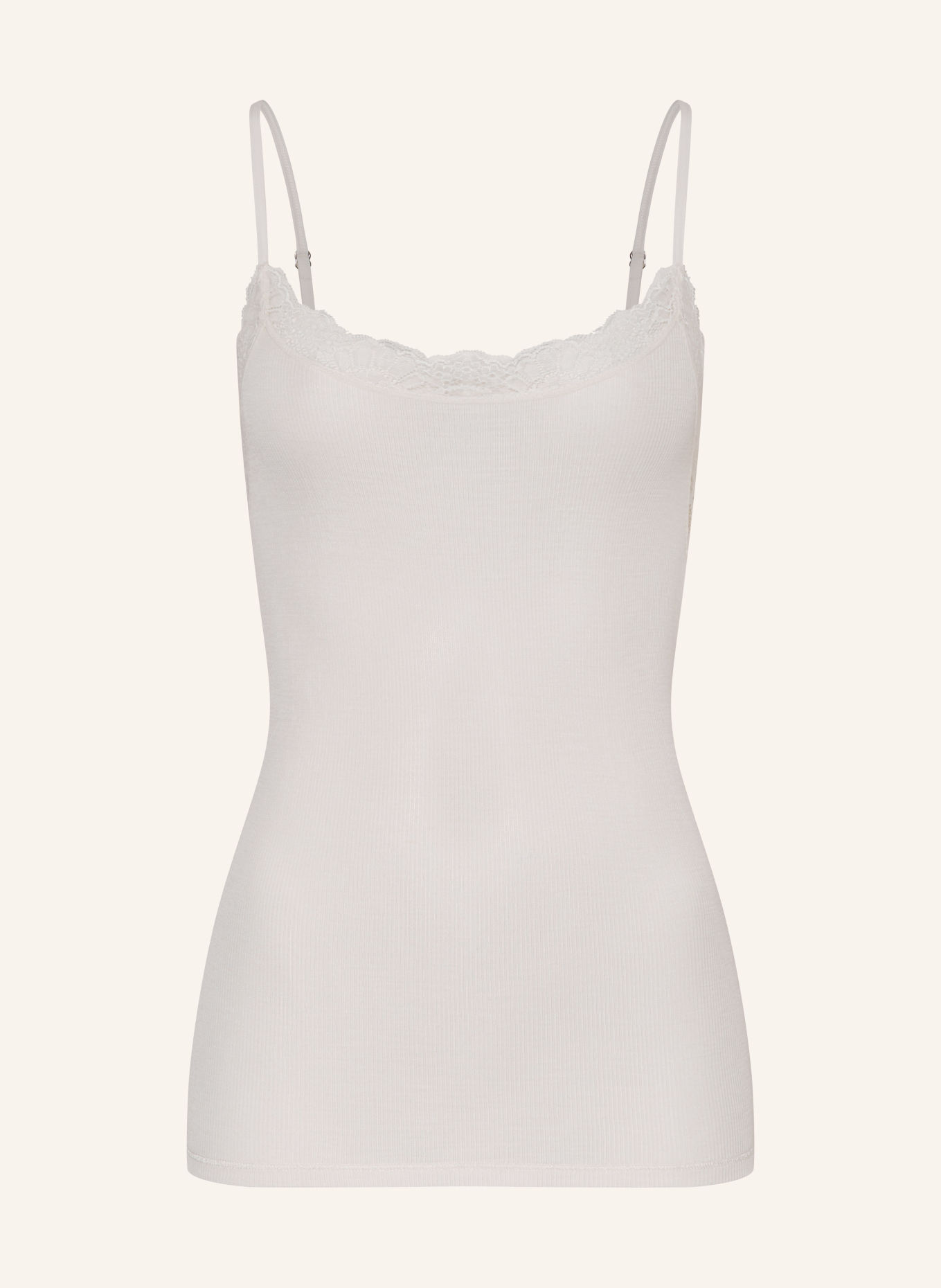 HANRO Top WOOLEN LACE z wełną merynosową i jedwabiem: KREMOWY