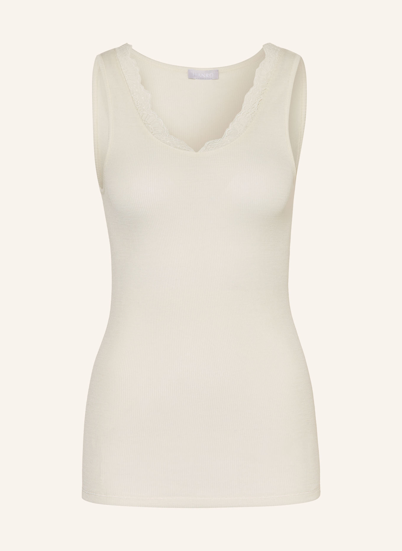 HANRO Top WOOLEN LACE z wełną merynosową i jedwabiem: KREMOWY