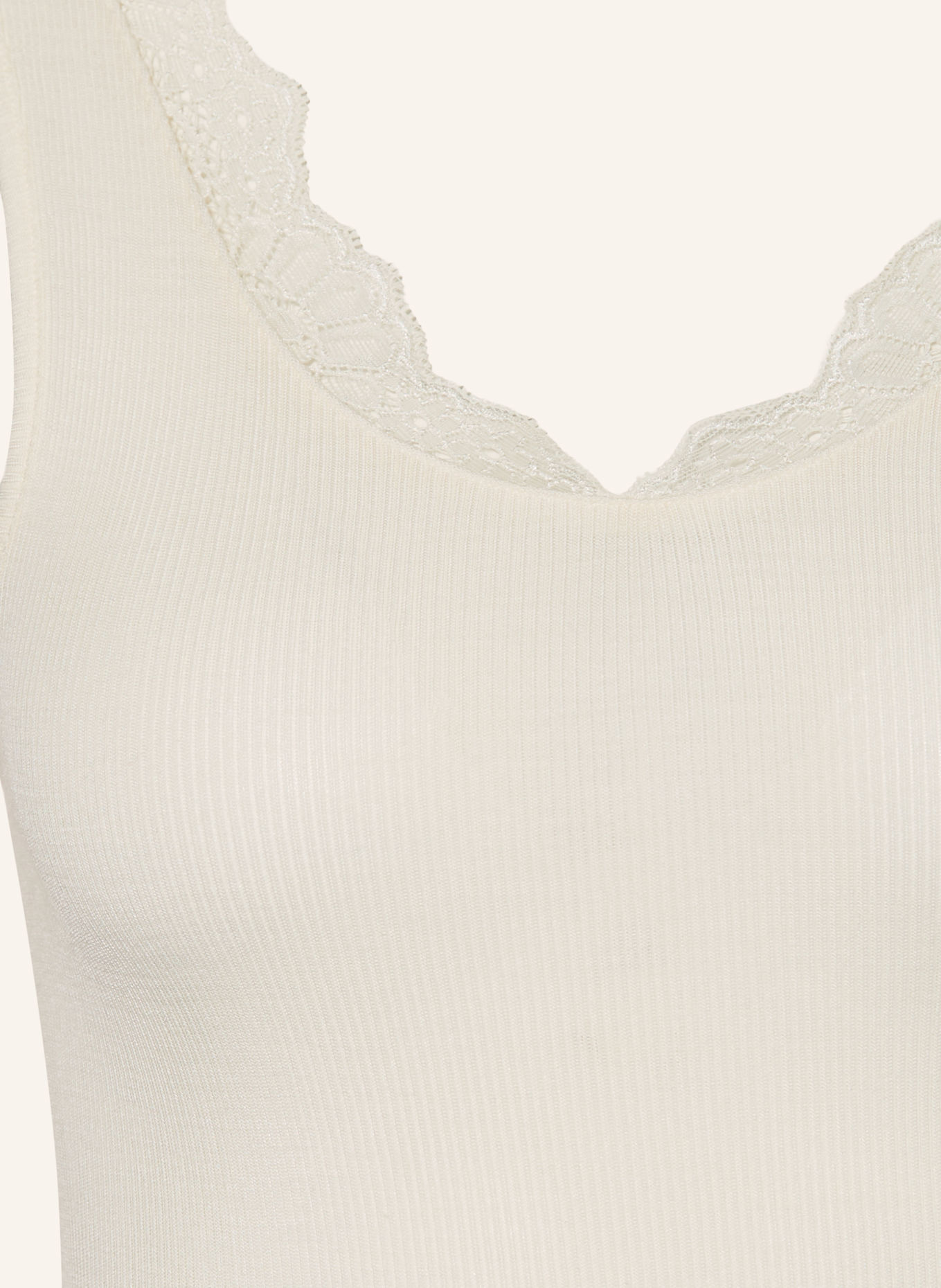 HANRO Top WOOLEN LACE z wełną merynosową i jedwabiem: KREMOWY